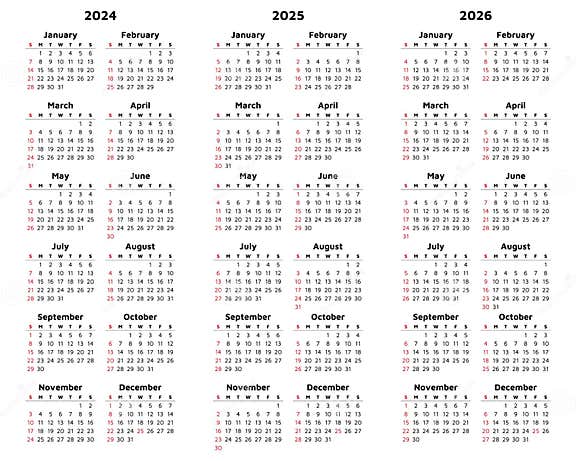 Vector 2025, 2025, 2026 Vertical Calendars. Modern Illustration Stock Illustration 