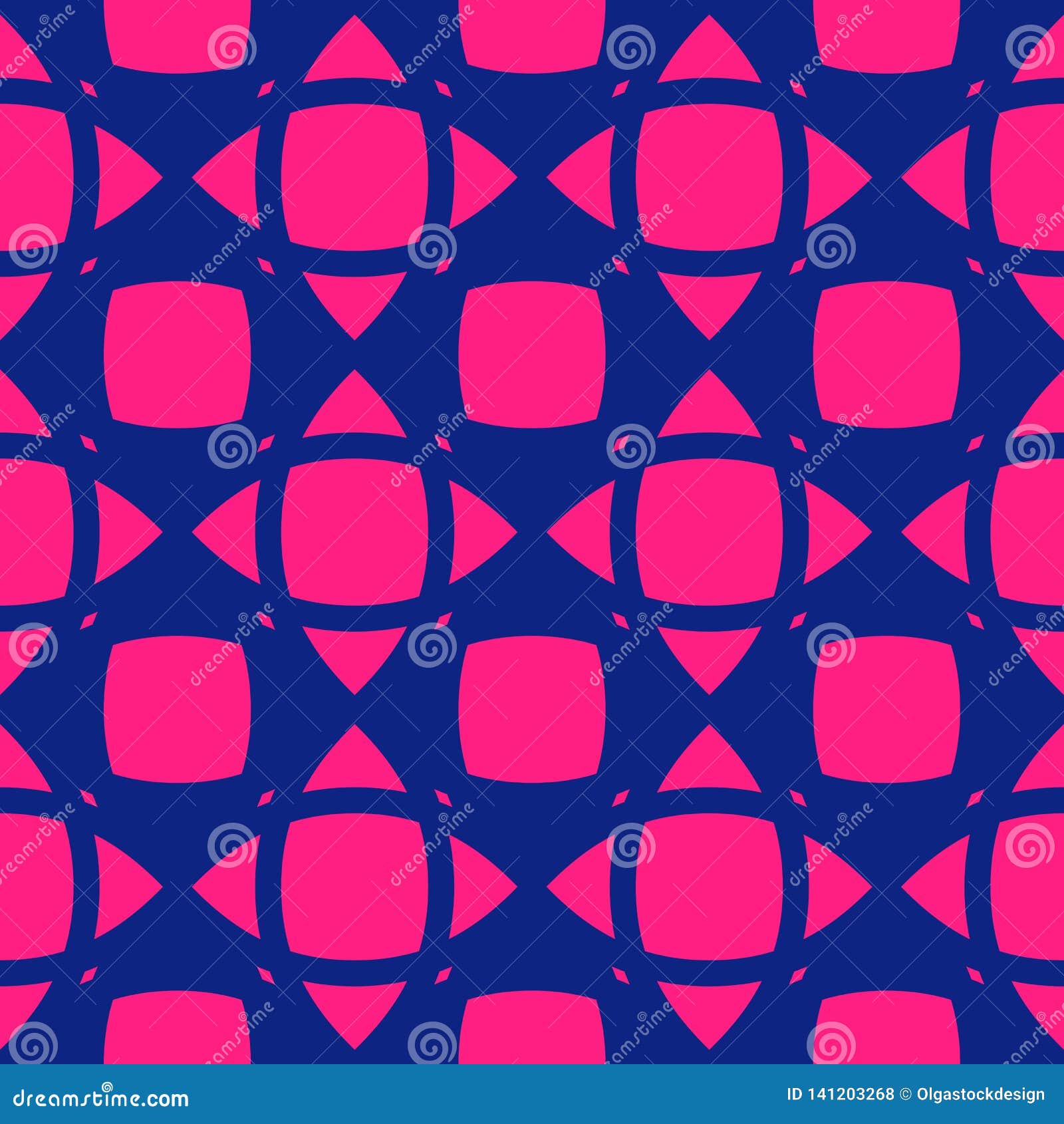Vector Abstract Bright Pink and Navy Blue Geometric Seamless Pattern