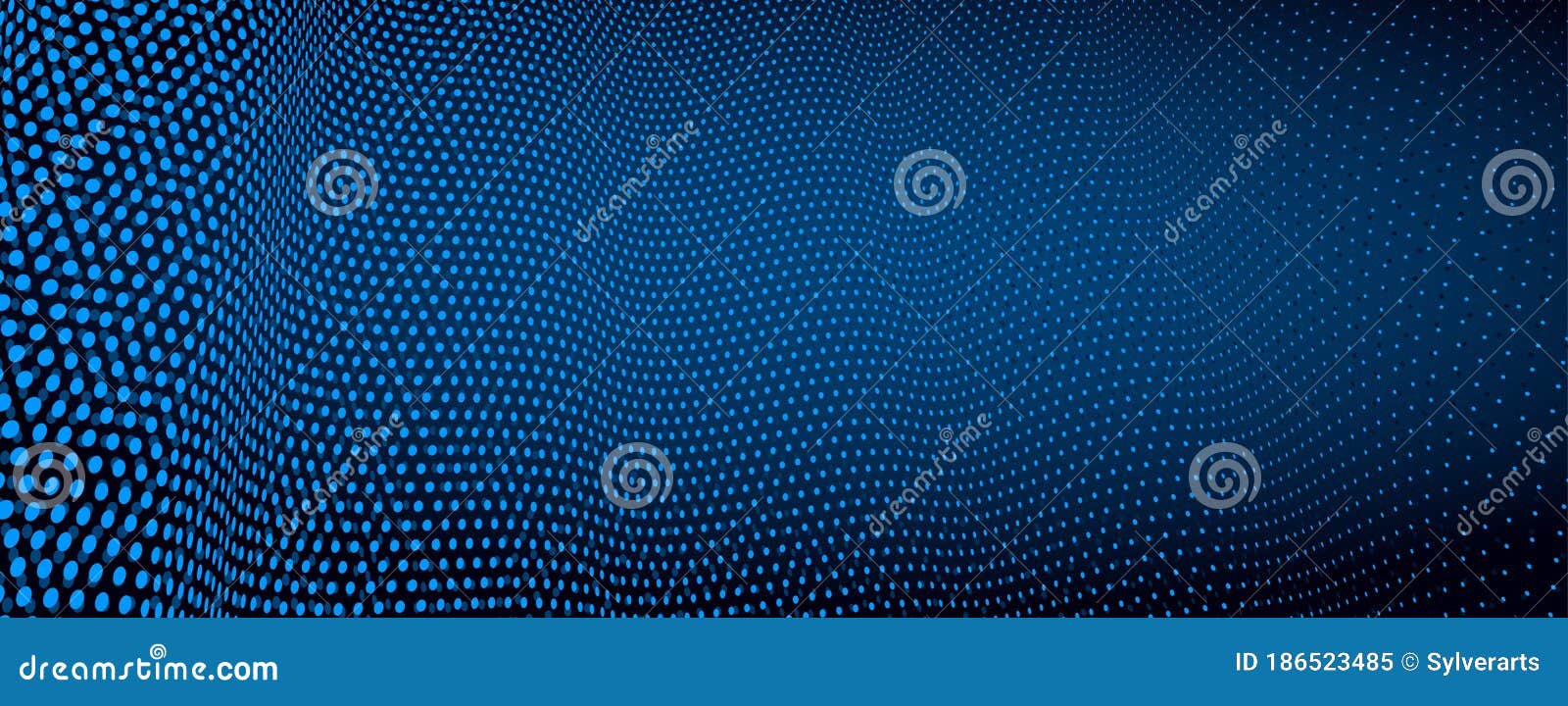  abstract dark blue dotted background with dimensional perspective, technology and science theme, big data flow, geometric