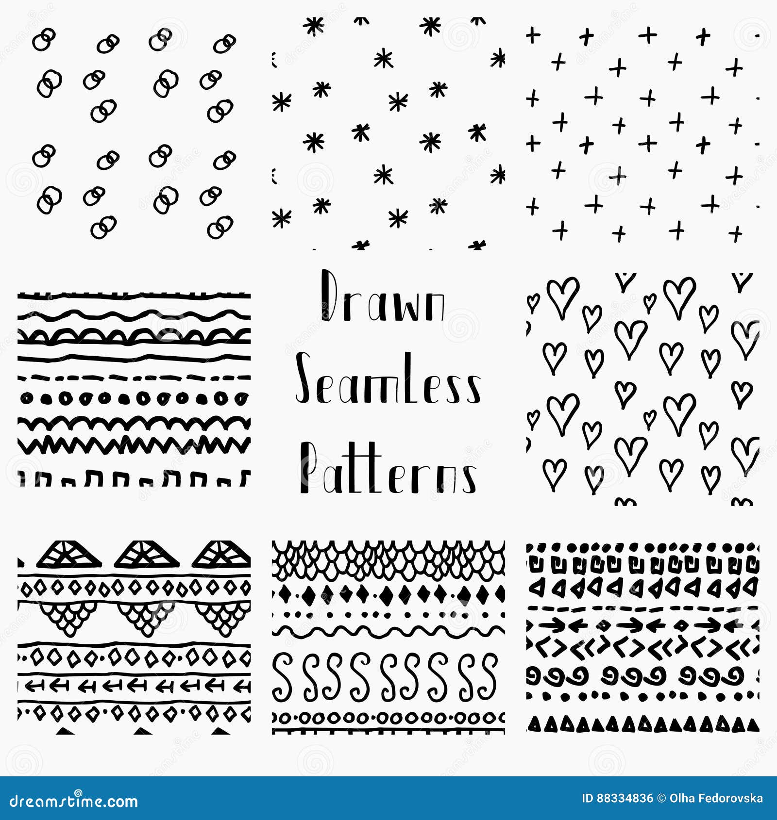 Vector Abstract Hand Drawn Black Seamless Patterns Stock Vector ...