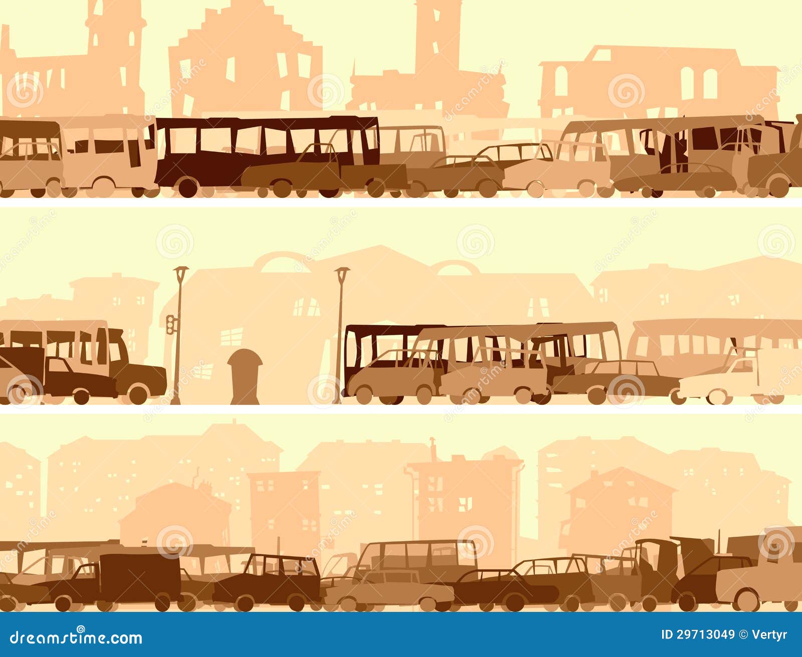 Horizontal Banner With A Lot Of Cars,bus On Street. Stock Horizontal Banner With A Lot Of Cars,bus On Street. Stock
