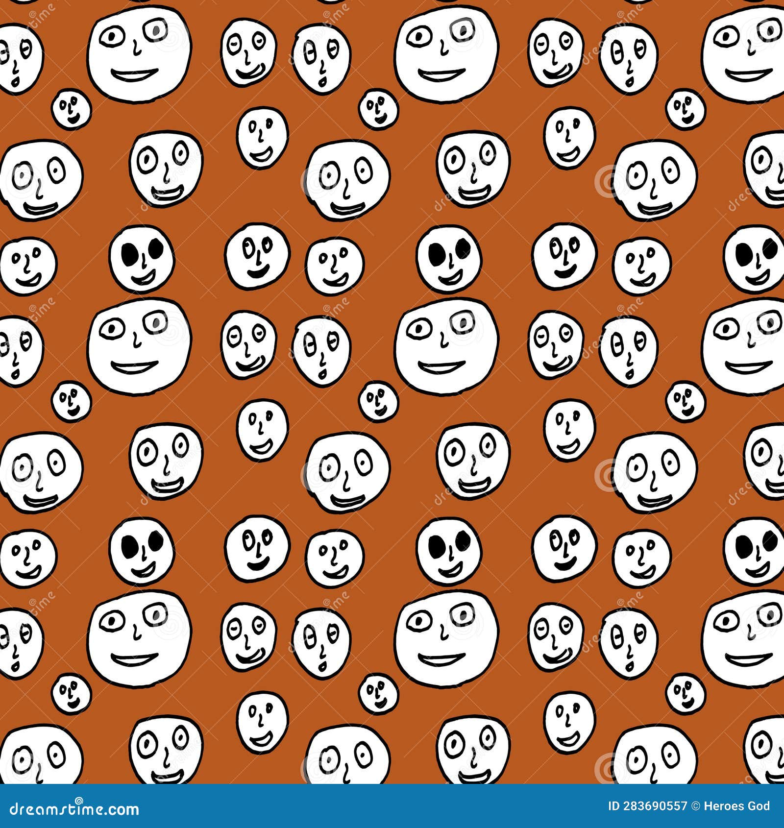 Abstract Illustration Seamless Pattern of Various Ugly Faces Stock