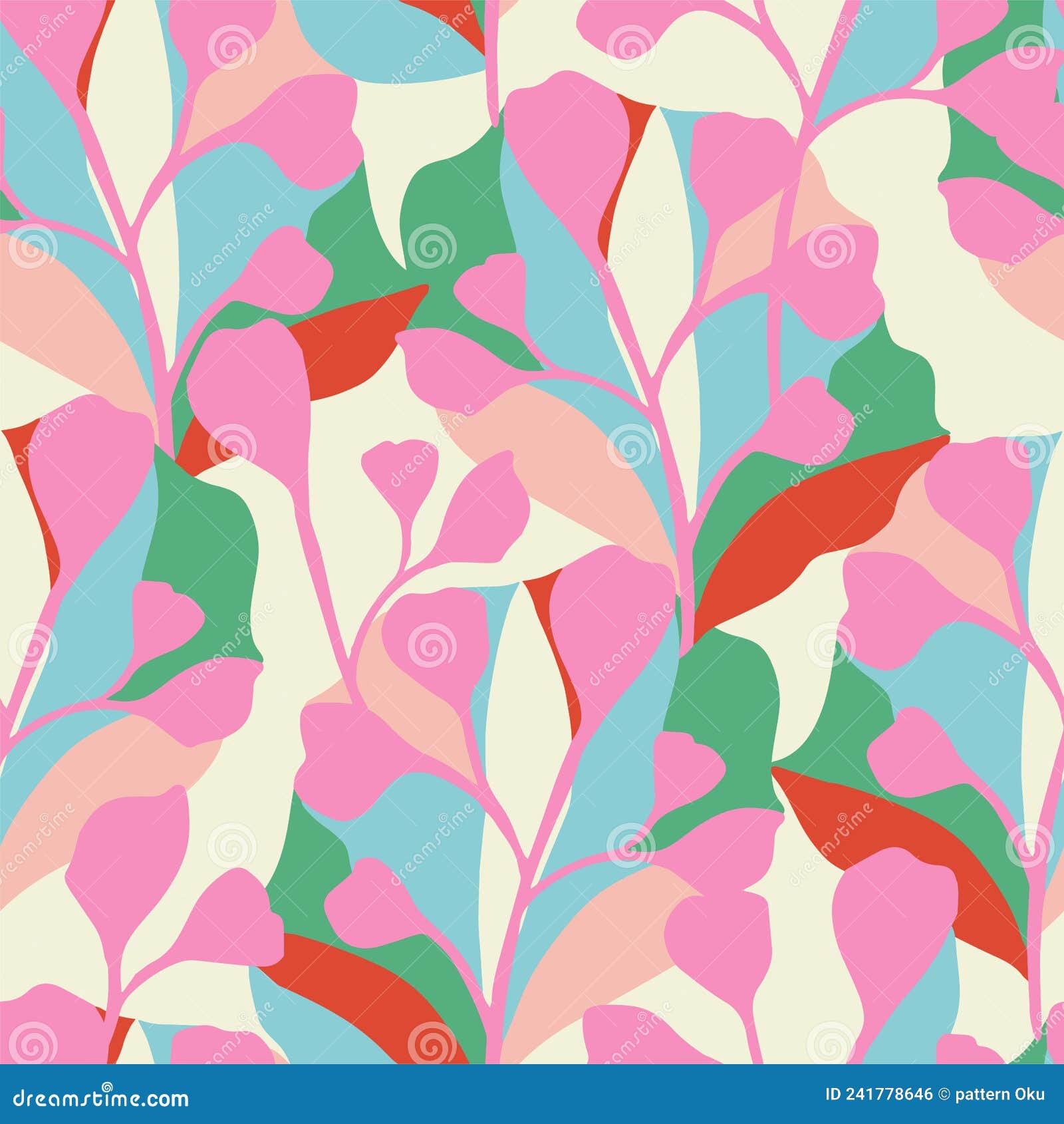  abstract leaf with color-blocking background  seamless repeat pattern
