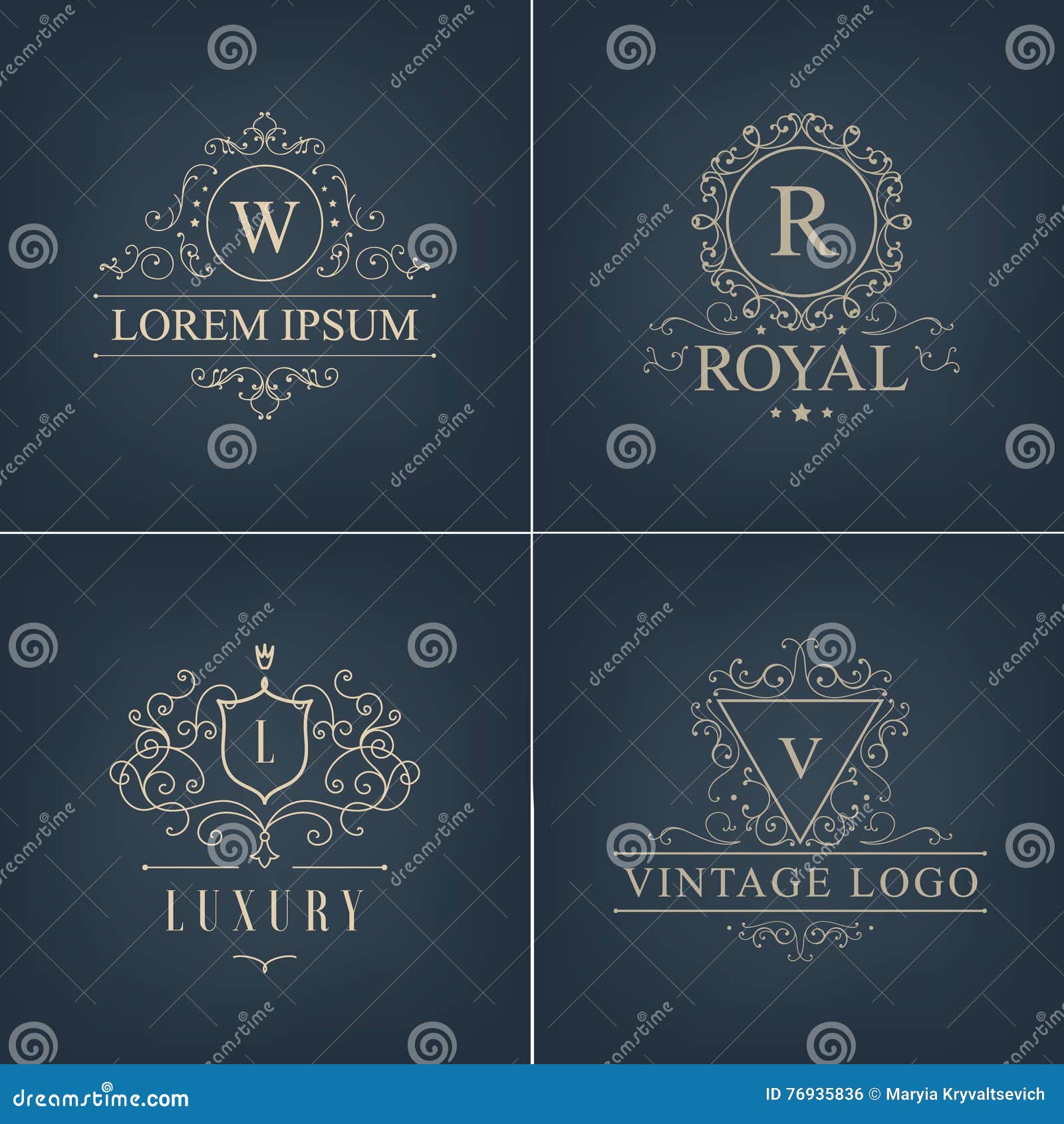 Luxury logo set calligraphic pattern elegant Vector Image