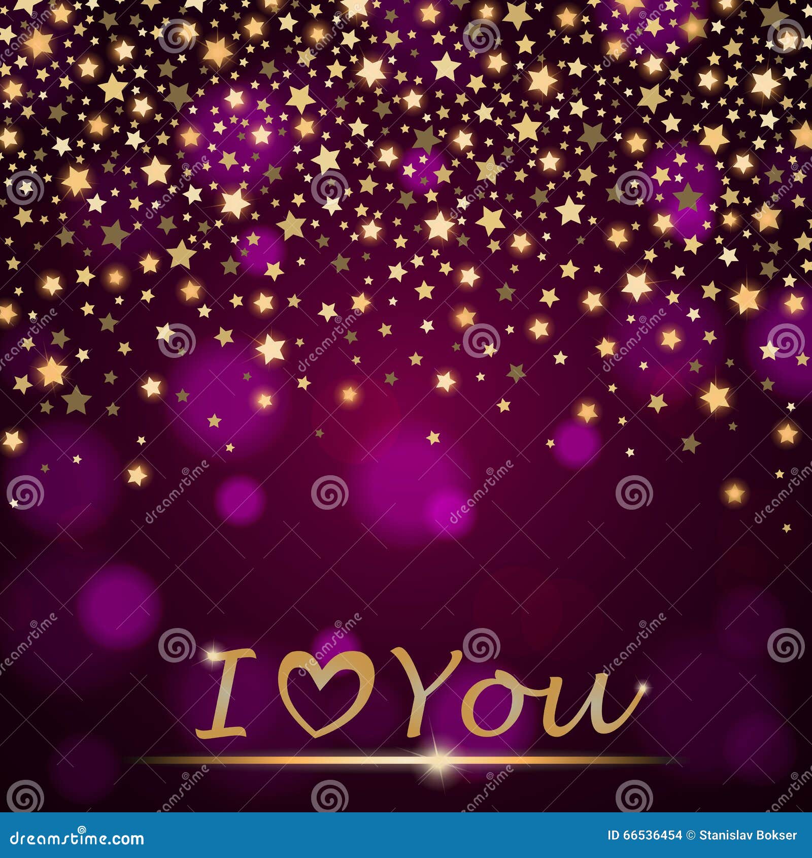  abstract shining falling stars on violet ambient blurred background i love you