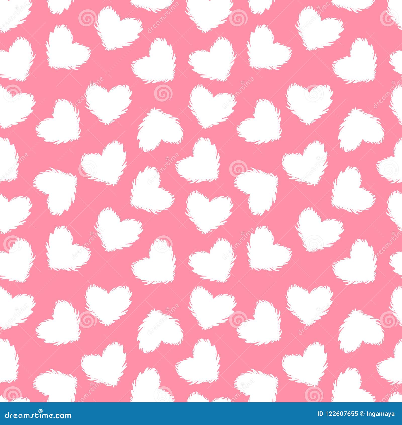 Vector abstract wit pluizig hart naadloos die patroon op roze achtergrond wordt geïsoleerd
