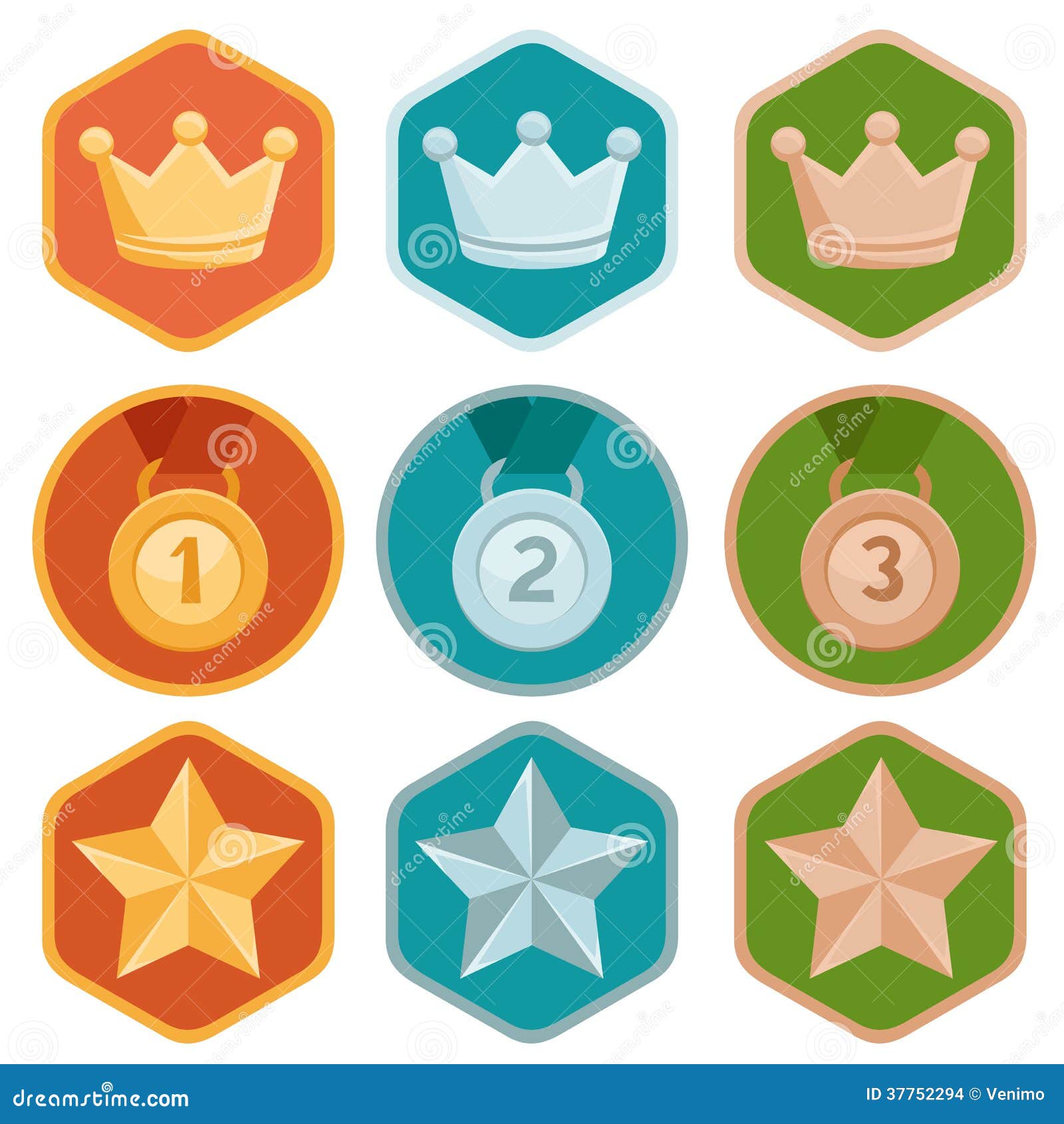 Vector Achievement Badges - Gold, Silver, Stock - Illustration challenge, level: 37752294