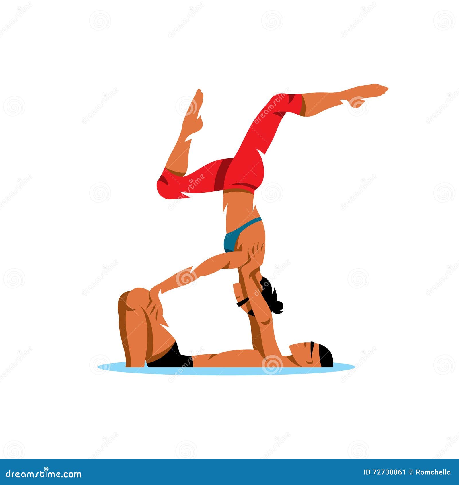 Young couple doing acroyoga Jedi Box, fitness or pilates practice
