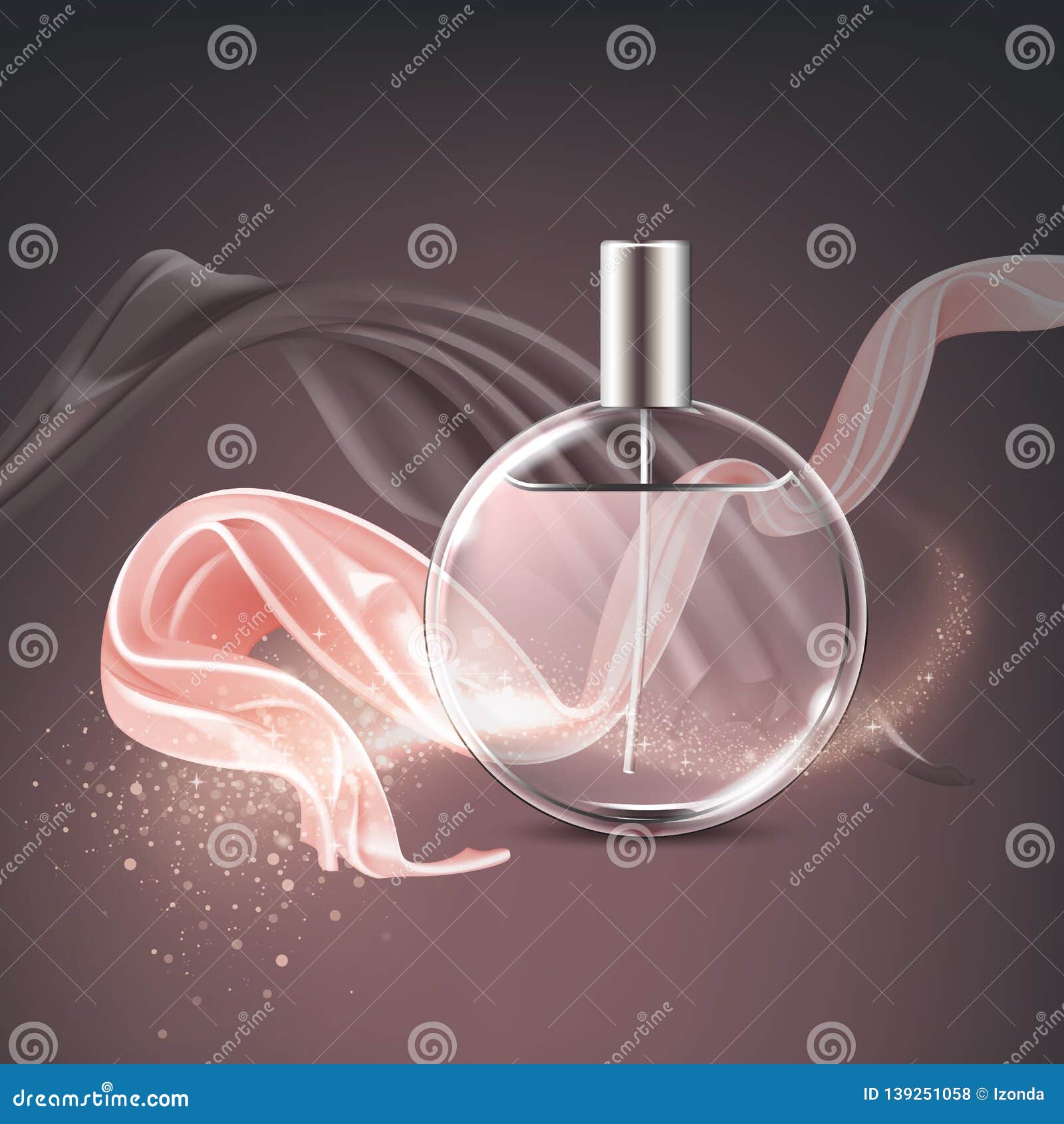 Vector Advertising Illustration of Ads Perfume Bottle with Glittering