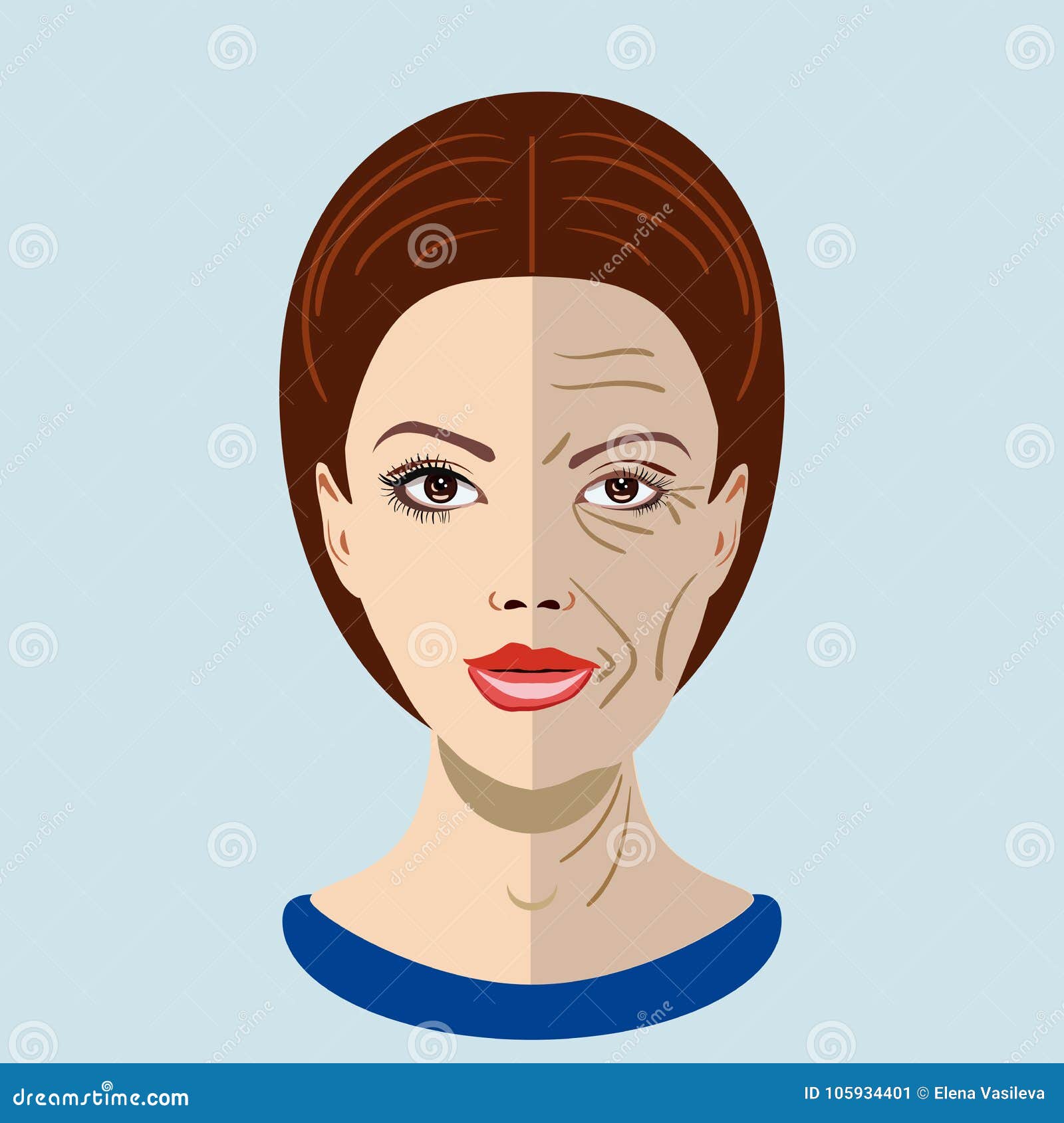 Vector Aging Process. Four Stages Of Face Changing On The Purple