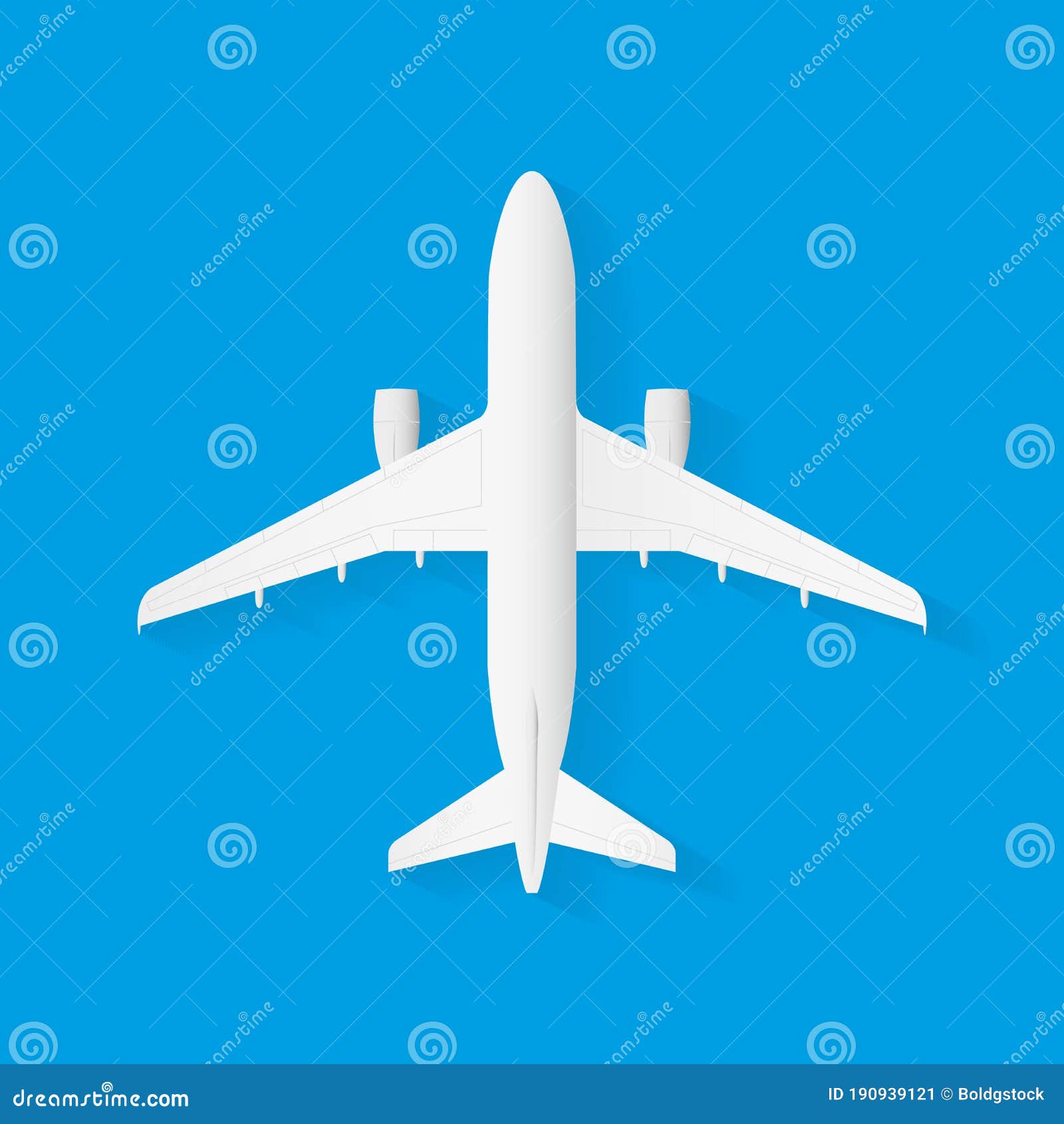 Vector Airplane on Blue Background, Plane Top View Stock Vector