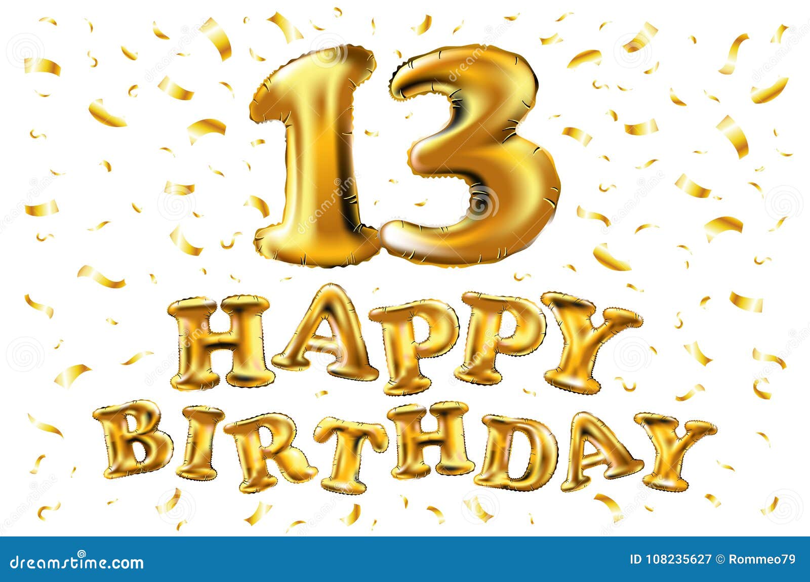 Vector Alles Gute Zum Geburtstag 13 Jahre Goldene Farbe Ballon Und Konfettis Die Auf Elegantem Weissem Hintergrund Design Fur F Vektor Abbildung Illustration Von Ballon Design 108235627