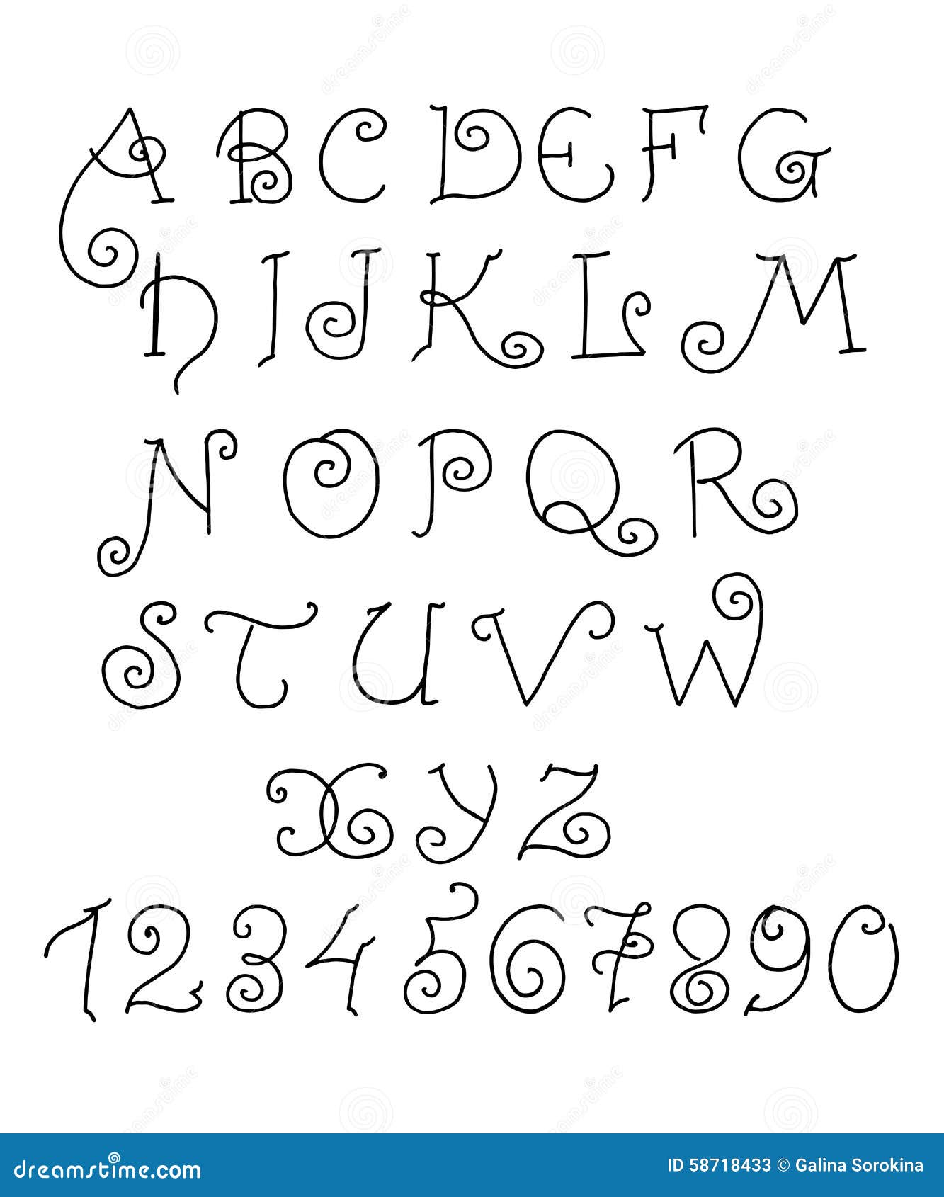 Vector Alphabet. Hand Drawn Funny Letters and Numbers Stock Vector