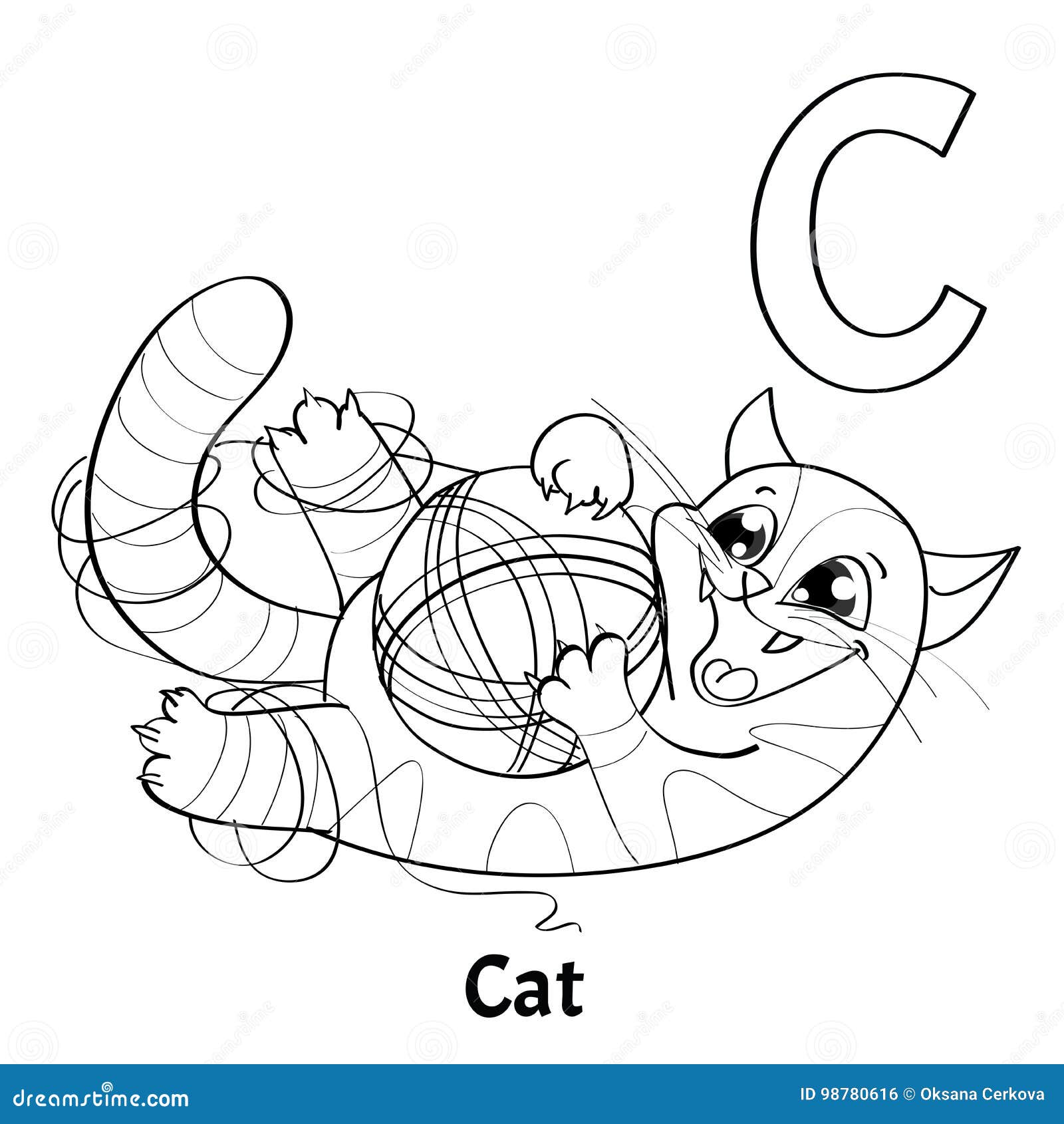 Vector Alphabet Letter C, Coloring Page. Cat Stock Vector