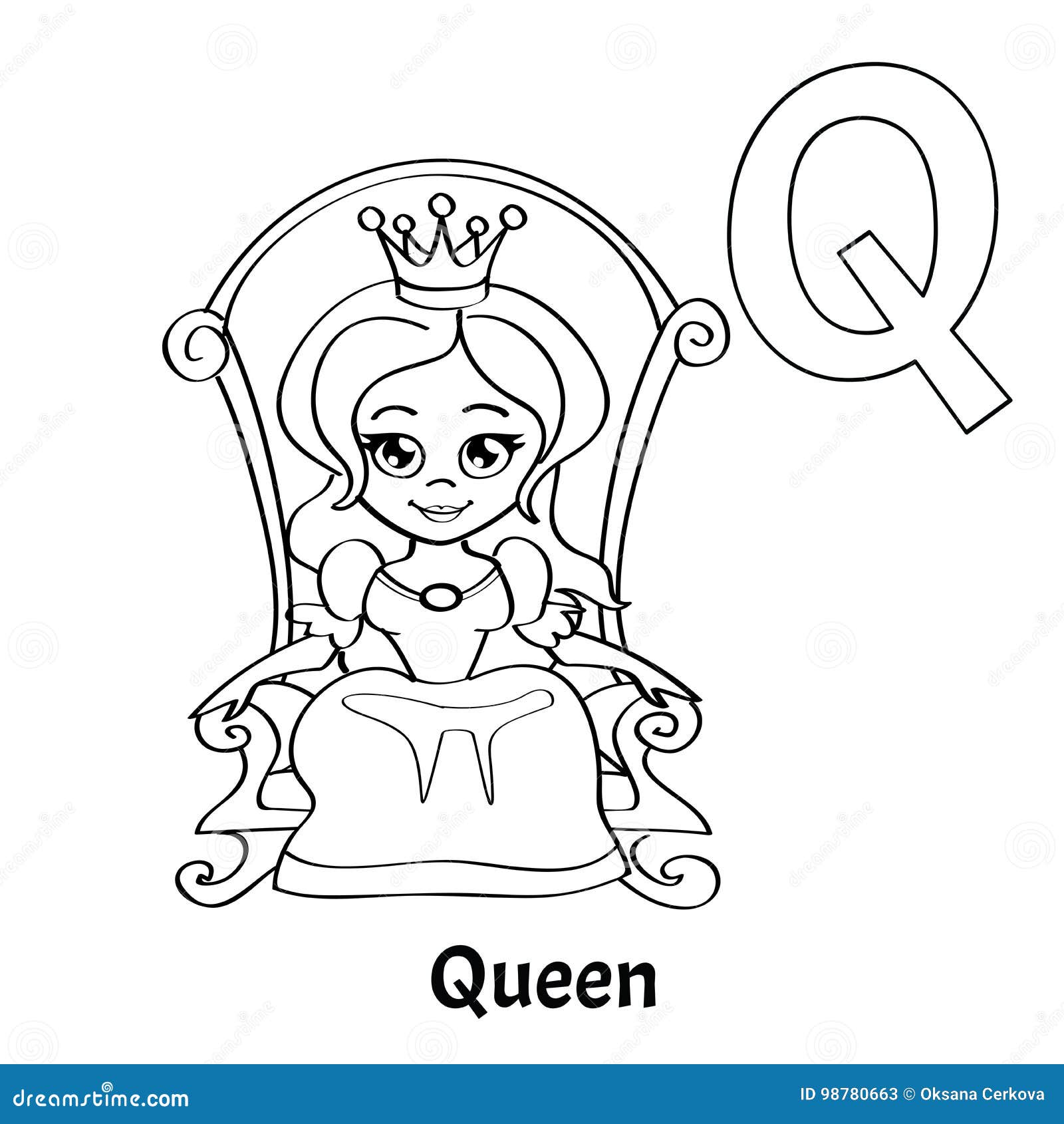 vector alphabet letter q coloring page queen stock vector illustration of cartoon kids 98780663