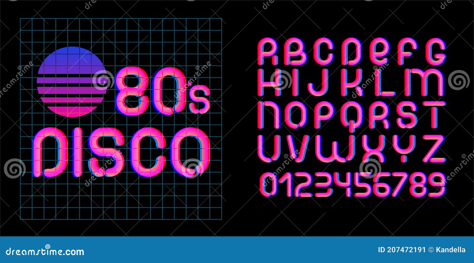  alphabet in retro futurism style.