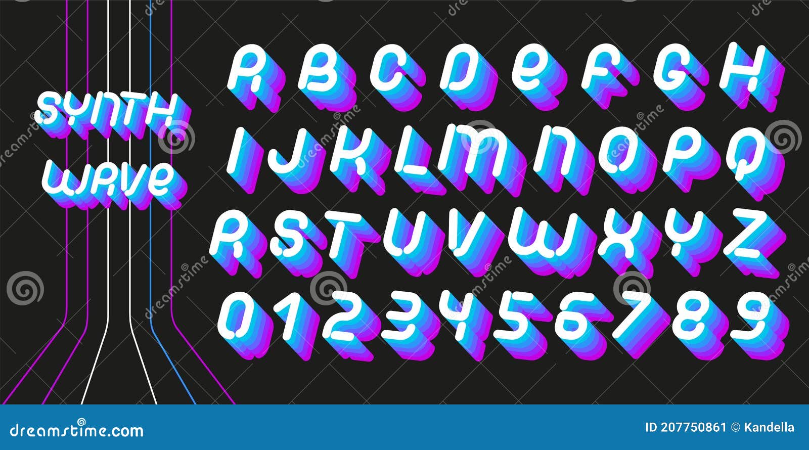  alphabet in retro futurism style.