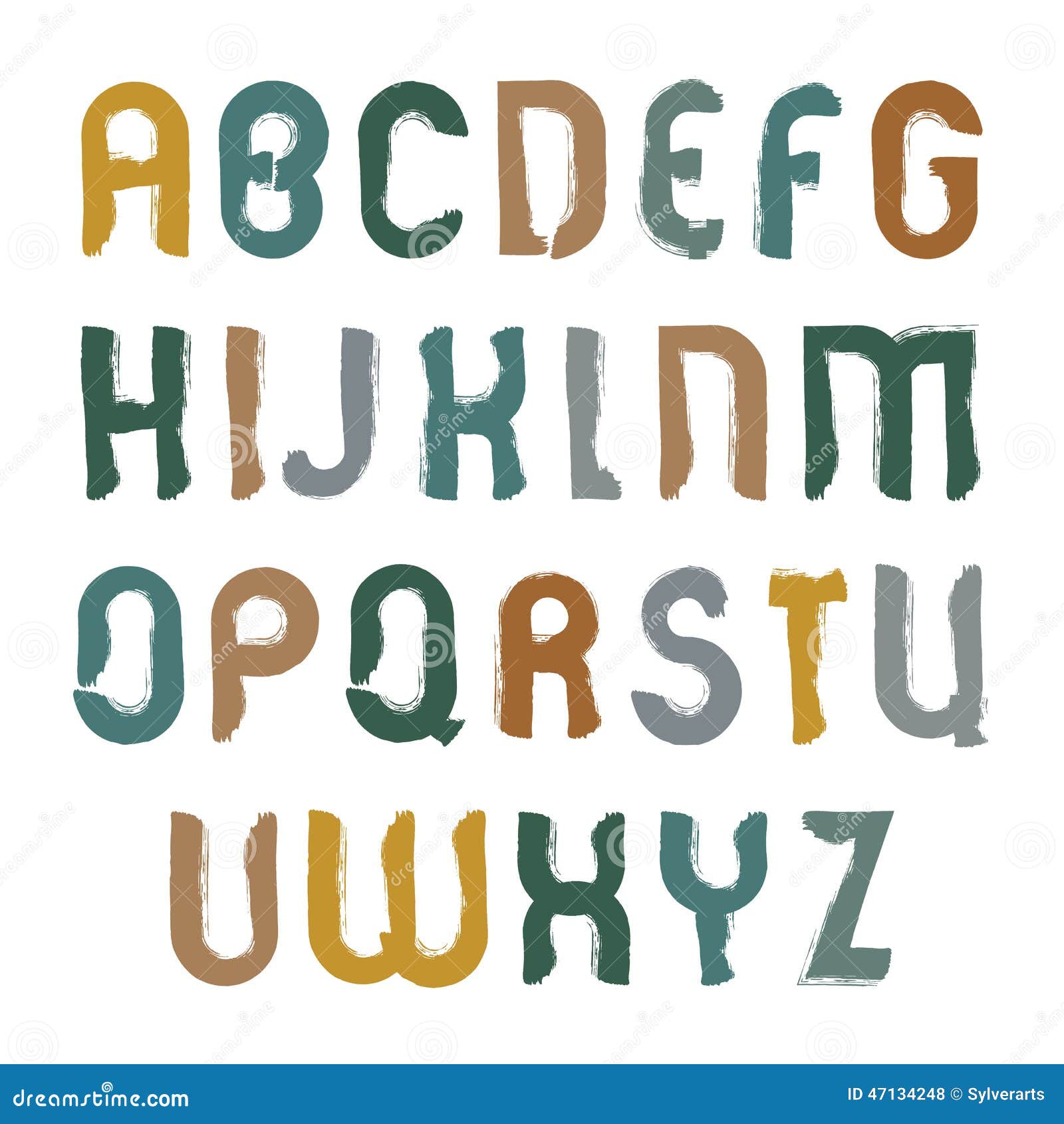 Vector Alphabet Uppercase Letters Set, Hand-drawn Colorful Scrip Stock ...