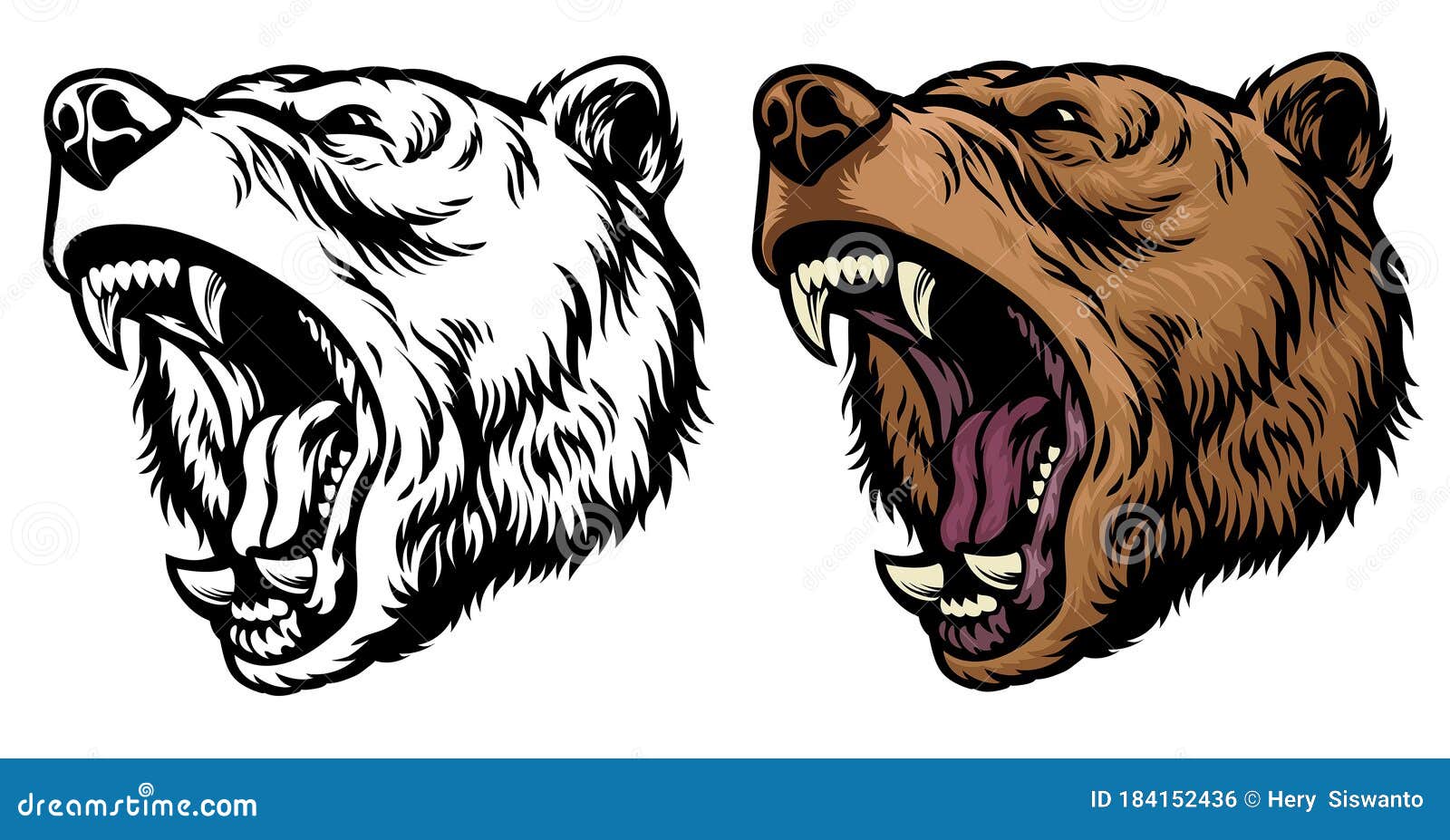 Angry Roaring Grizzly Bear Head Stock Vector - Illustration of animal