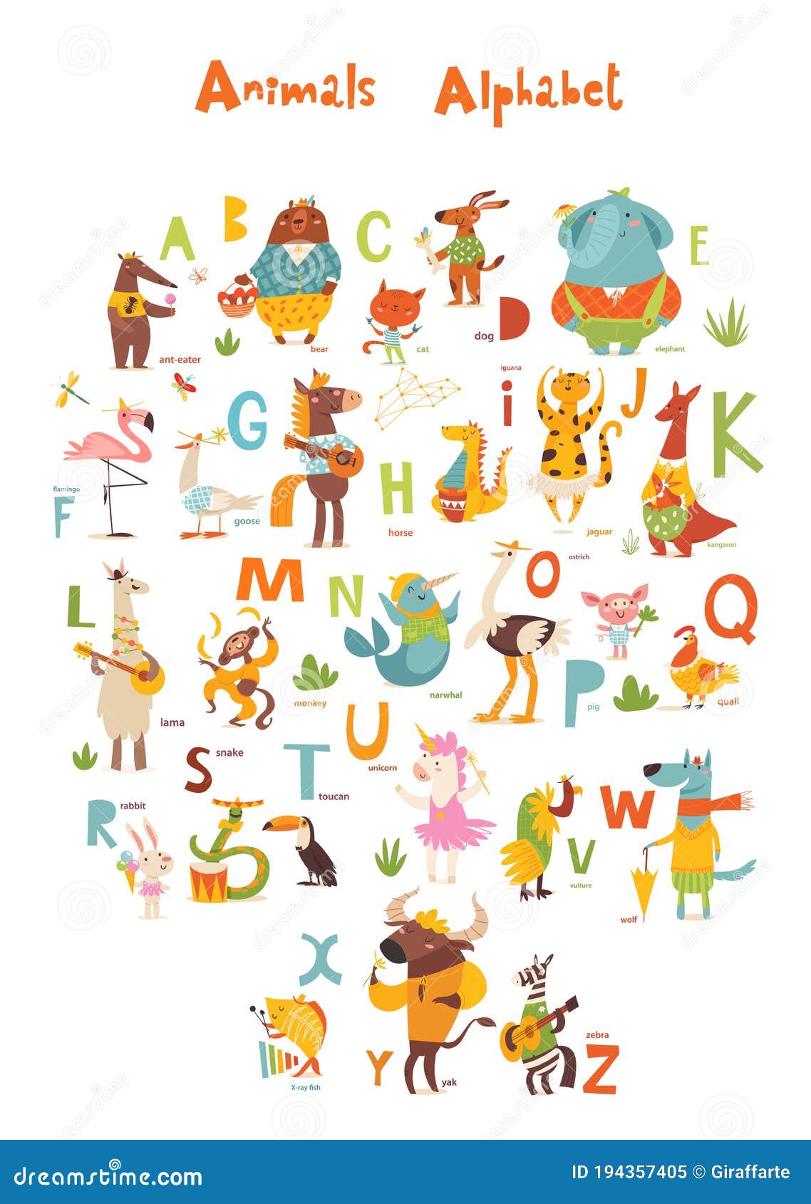Vector Animals Abc with Cute Cartoon Animals Characters and Letters. Stock Vector - Illustration of creative, poster: 194357405 Vector Animals Abc with Cute Cartoon Animals Characters and Letters. Stock Vector - Illustration of creative, poster: 194357405