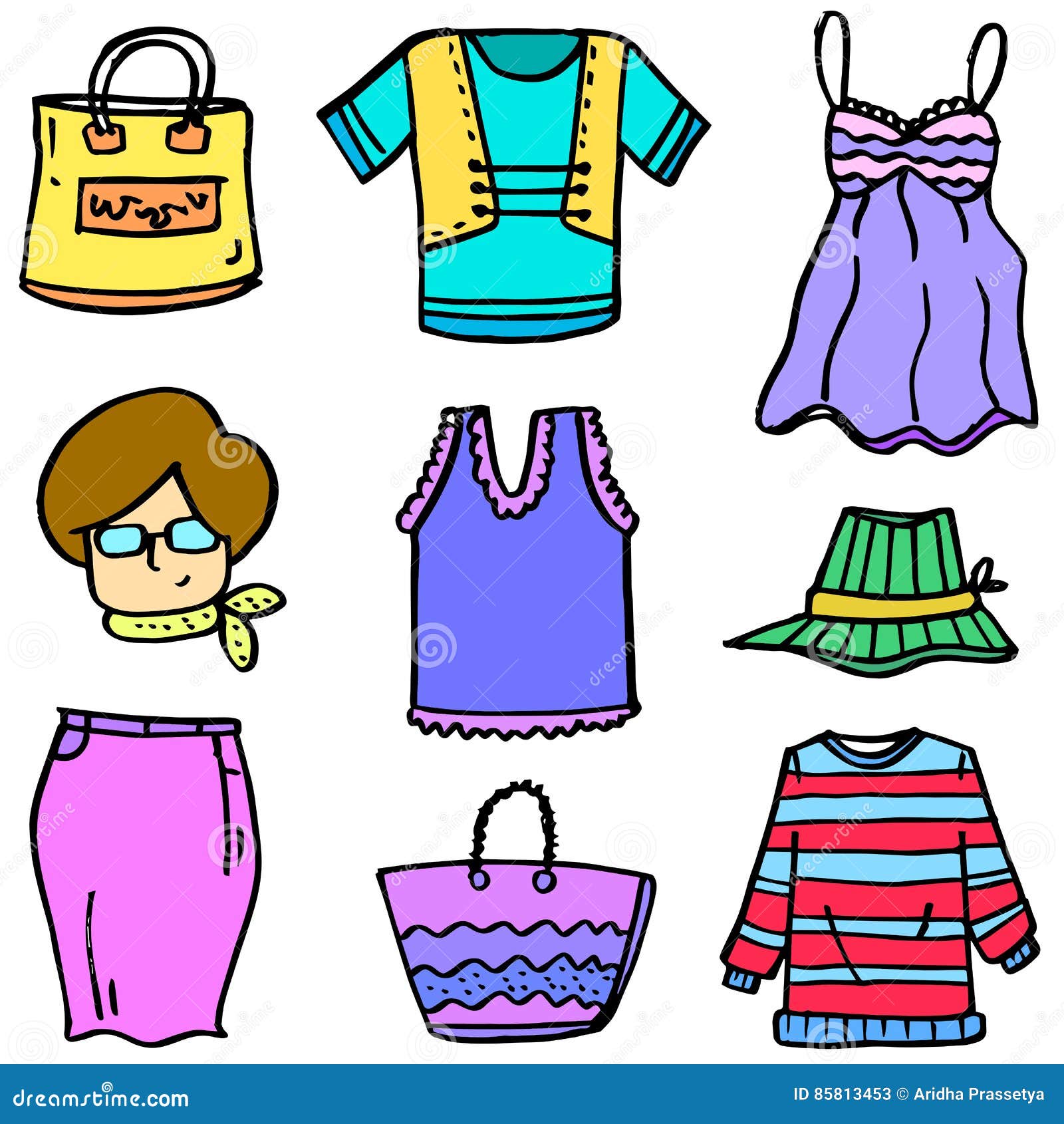 Vector Art of Clothes Set Women Doodles Stock Vector - Illustration of ...