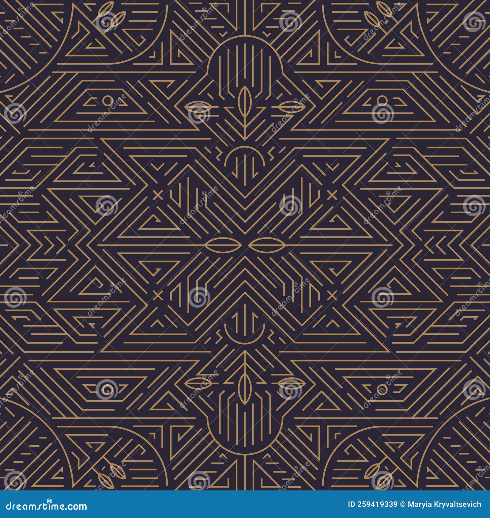 Vector Art Deco Gold Black Seamless Pattern. Geometric Line Vintage