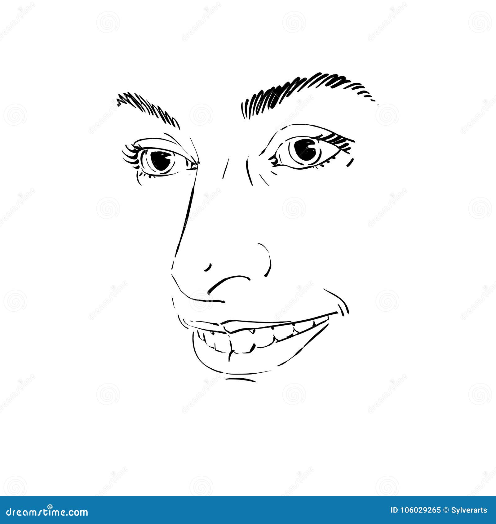 Vector Art Drawing, Portrait of Gorgeous Happy Smiling Girl Isolated on ...