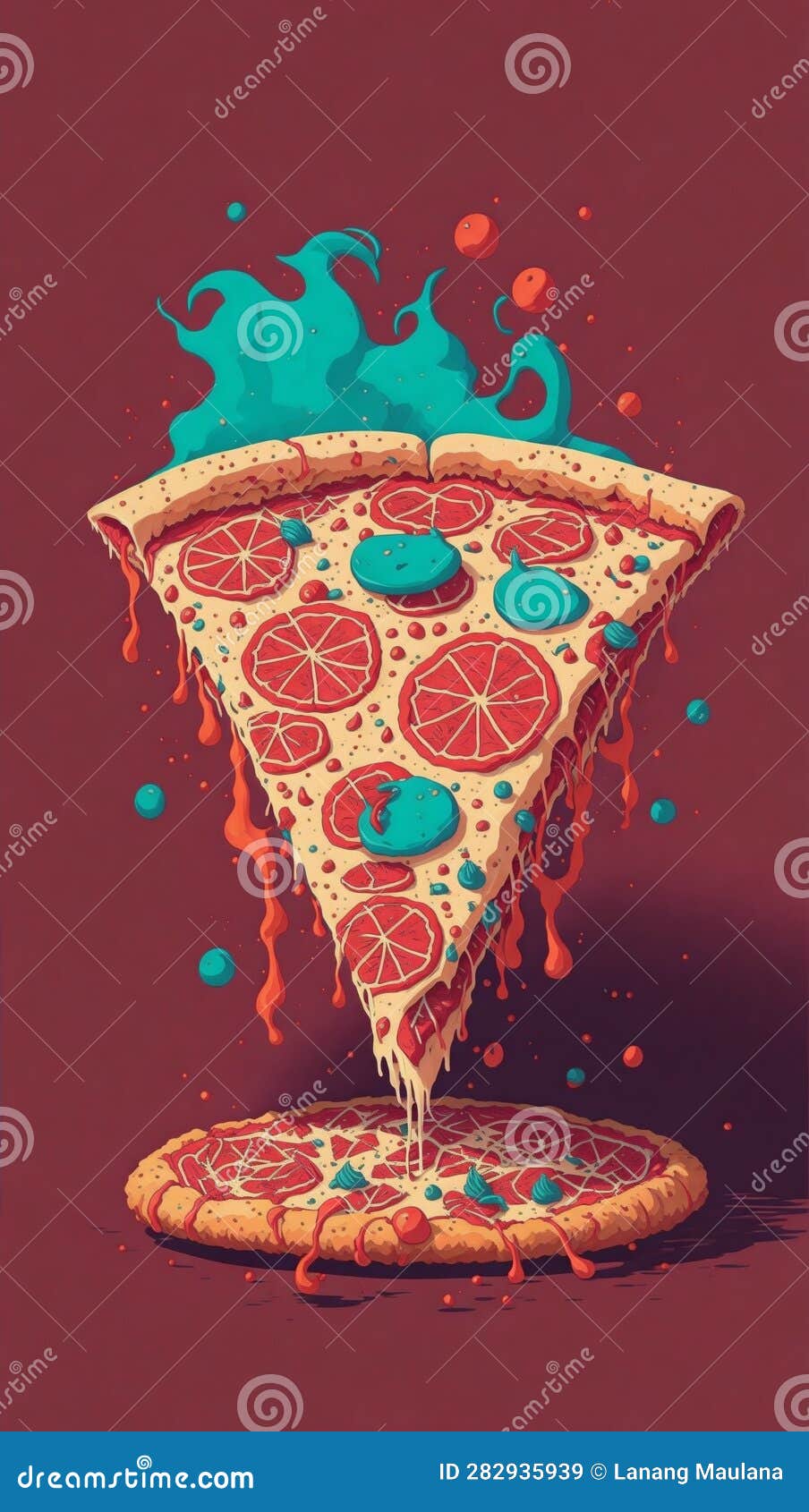 Vector Art Illustration of Melty Pizza Slice Stock Illustration