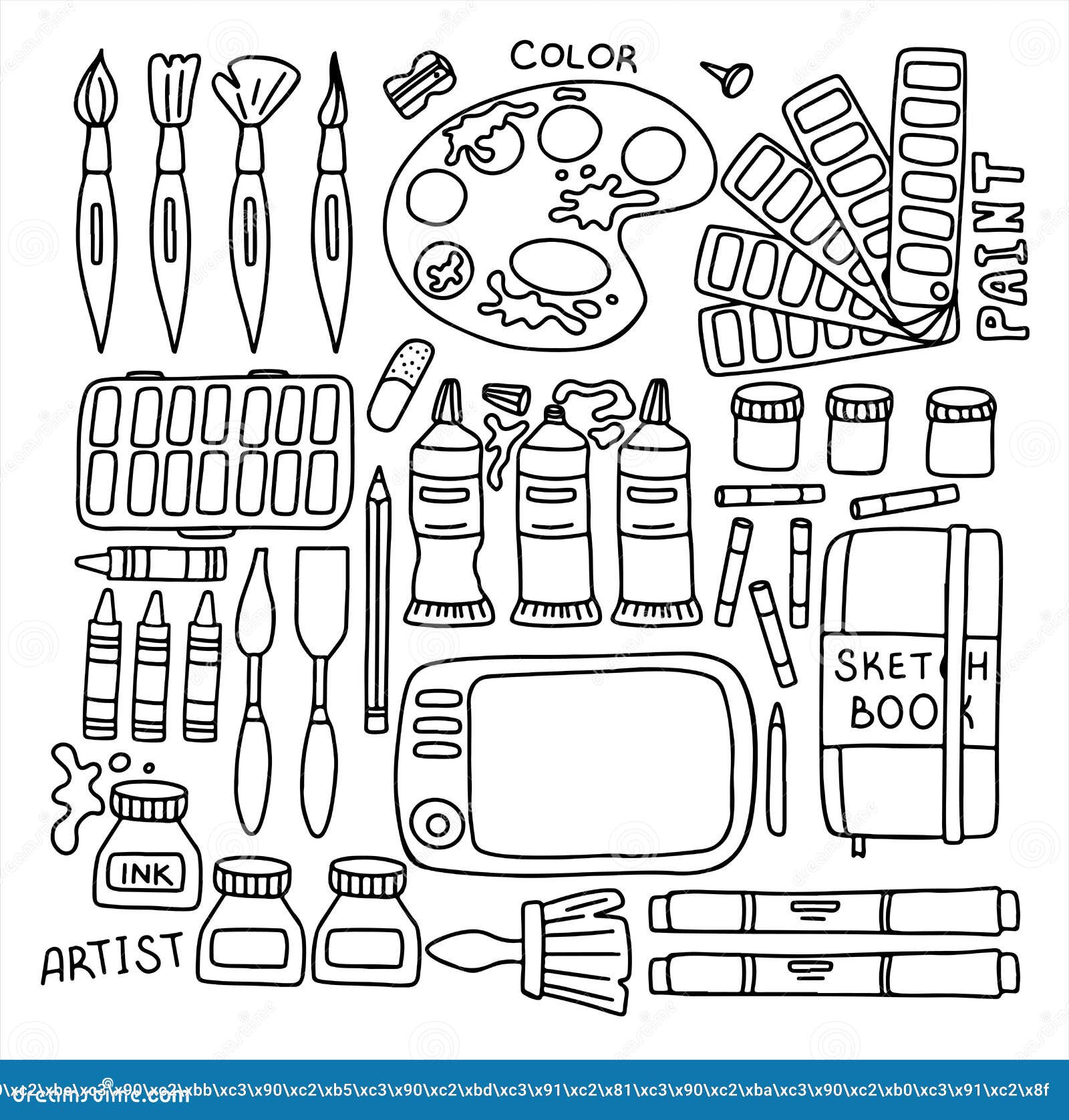 https://thumbs.dreamstime.com/z/vector-art-tools-sketch-set-hand-drawn-artist-s-supplies-doodle-graphic-tablet-markers-paints-background-240883554.jpg