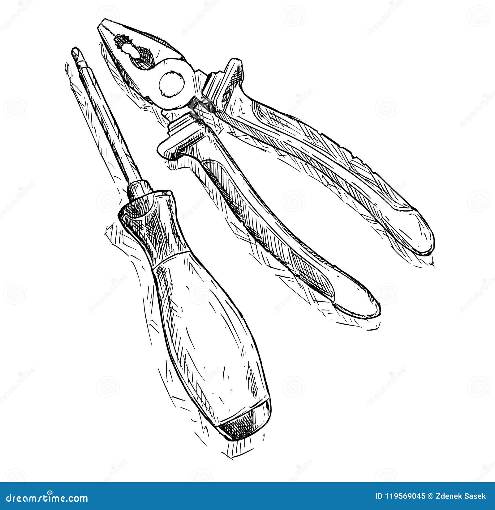 Vector Artistic Drawing Illustration of Combination Pliers and