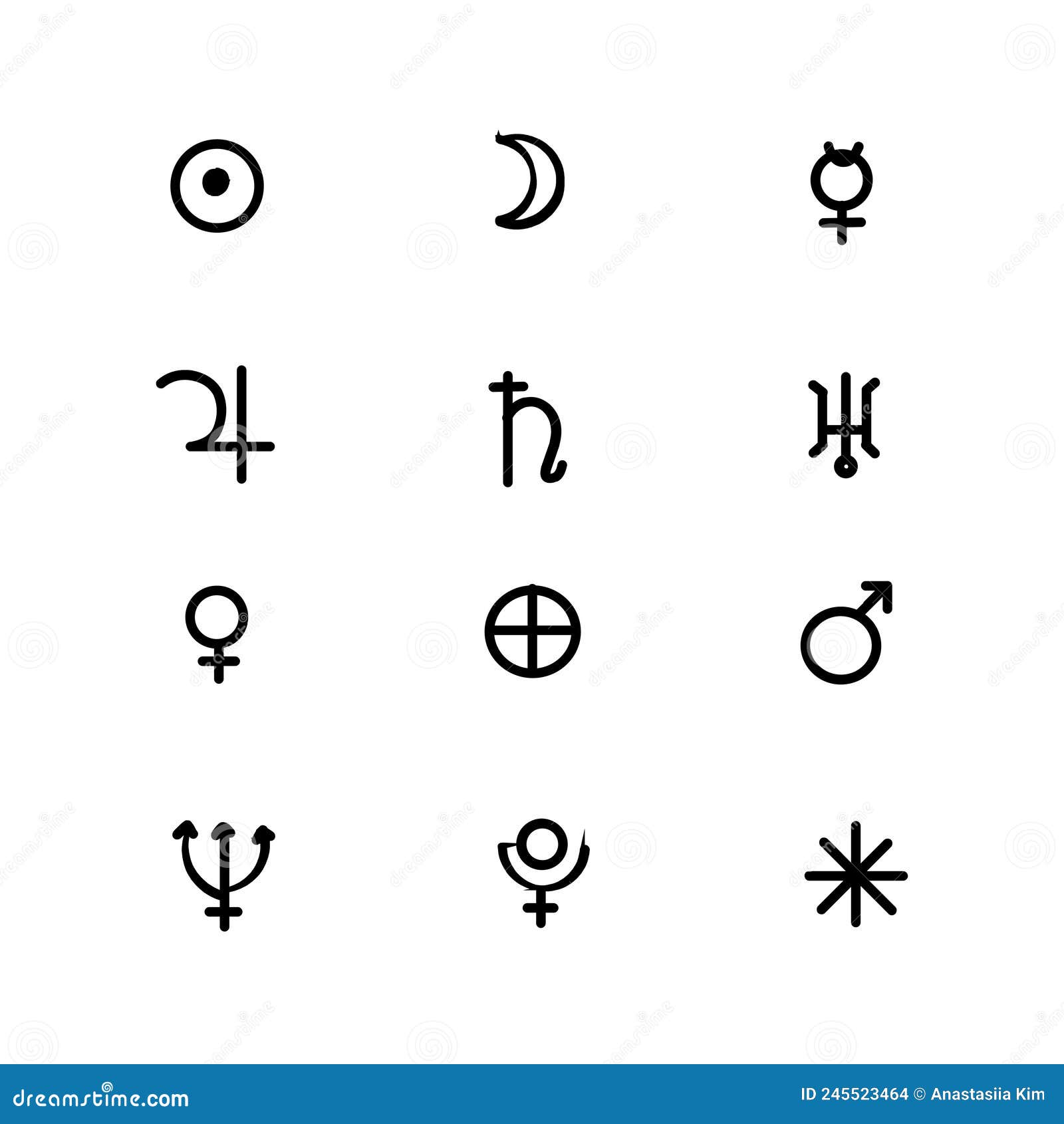 Vector. Astrological Symbols of Planets on White Background Isolated ...