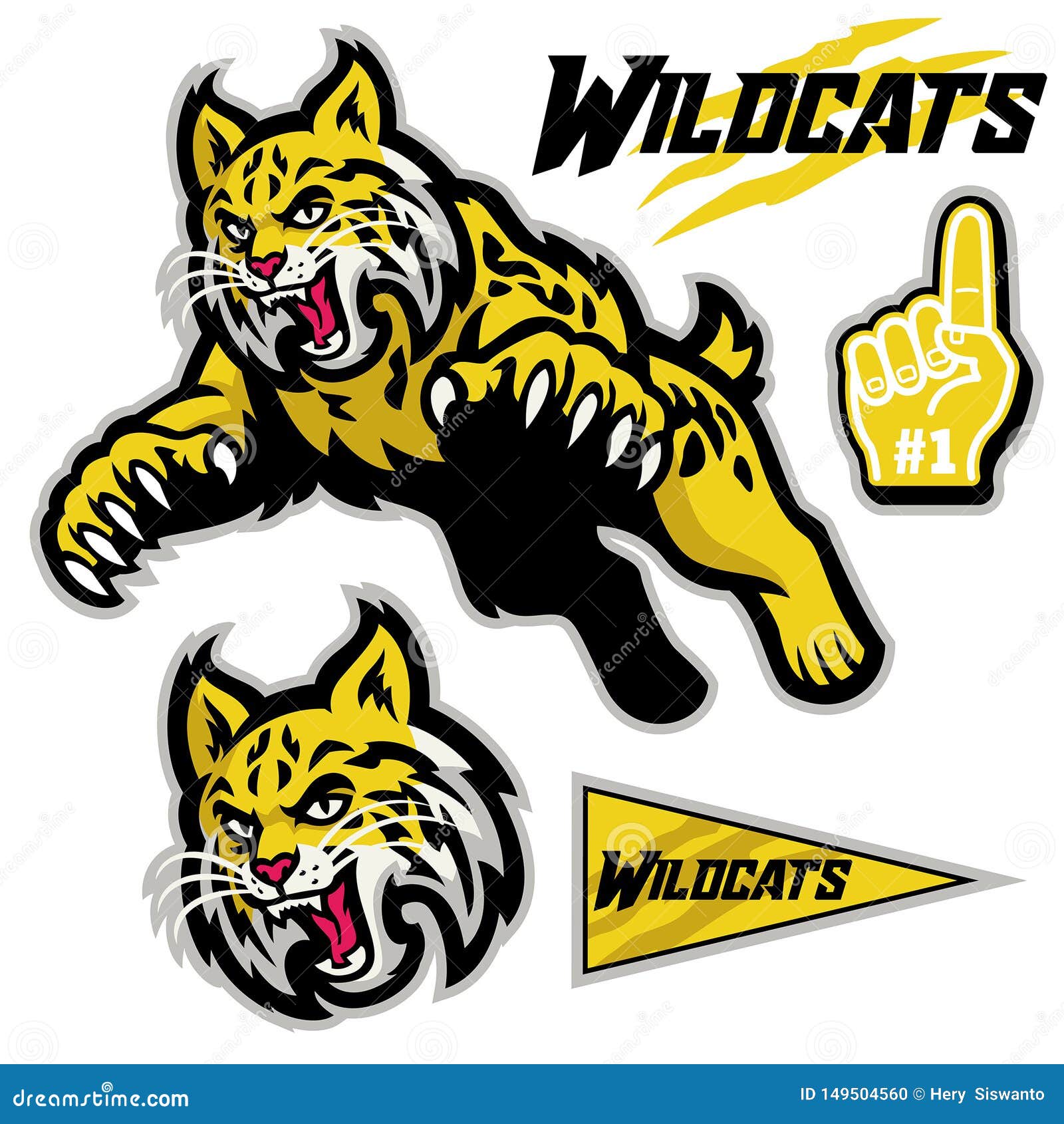 athletic sport mascot style of wildcats in set