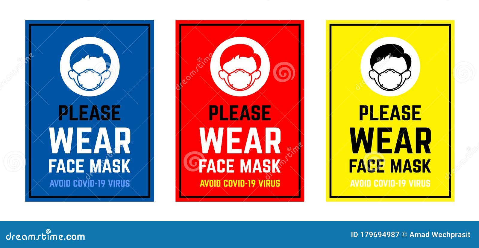 attention sign collection , please wear face mask avoid covid-19 virus. warning or caution sign