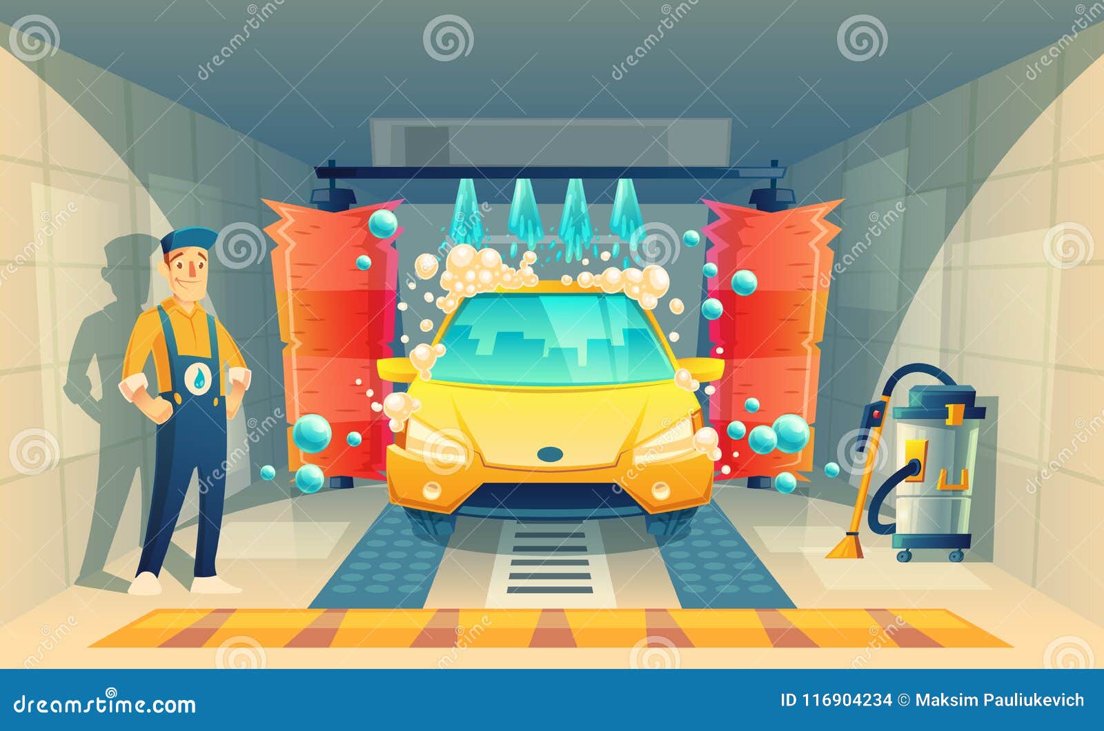  automatic car washing service with worker