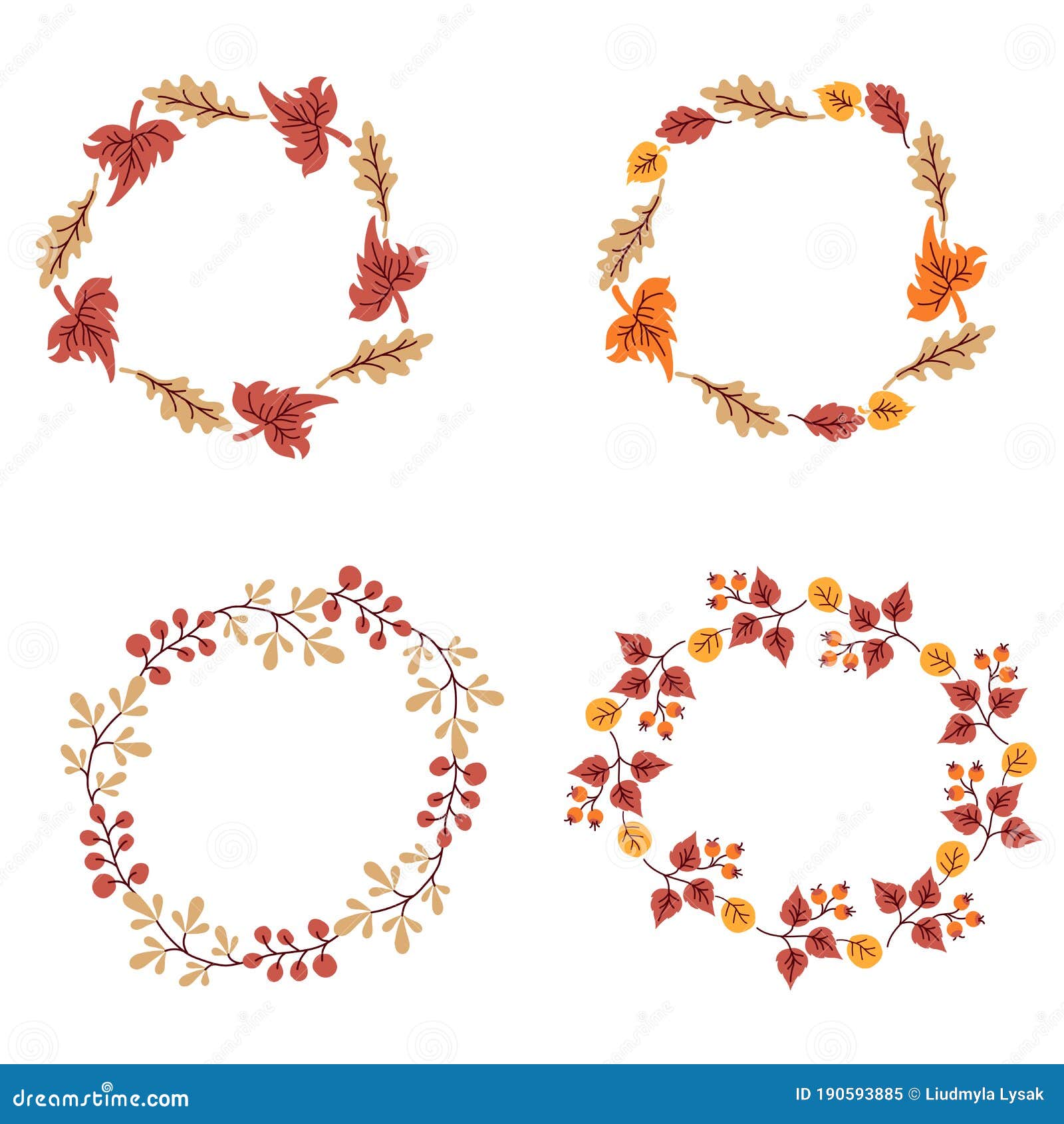  autumn wreath with falling leaves, berries. round frame made from hand drawn botanical s. for  and