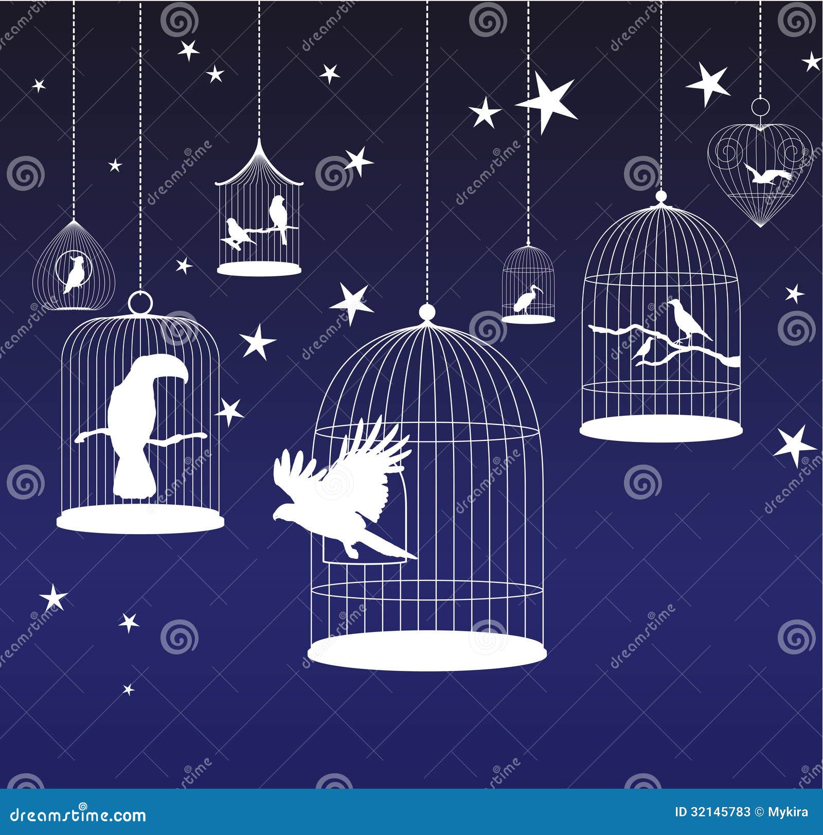 Birds And Cages On Music Background RoyaltyFree Stock Photography 183640859
