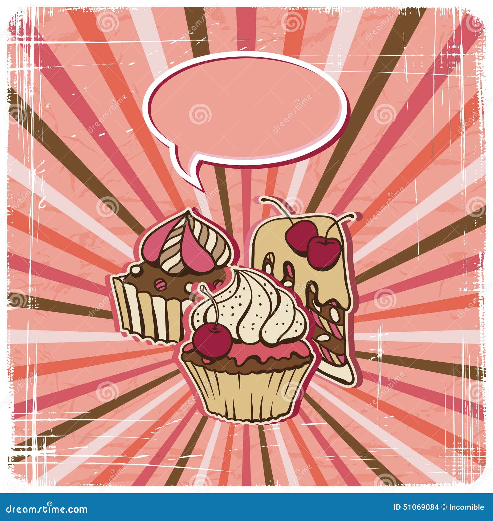Vector Background with of Cake in Retro Style Stock Vector