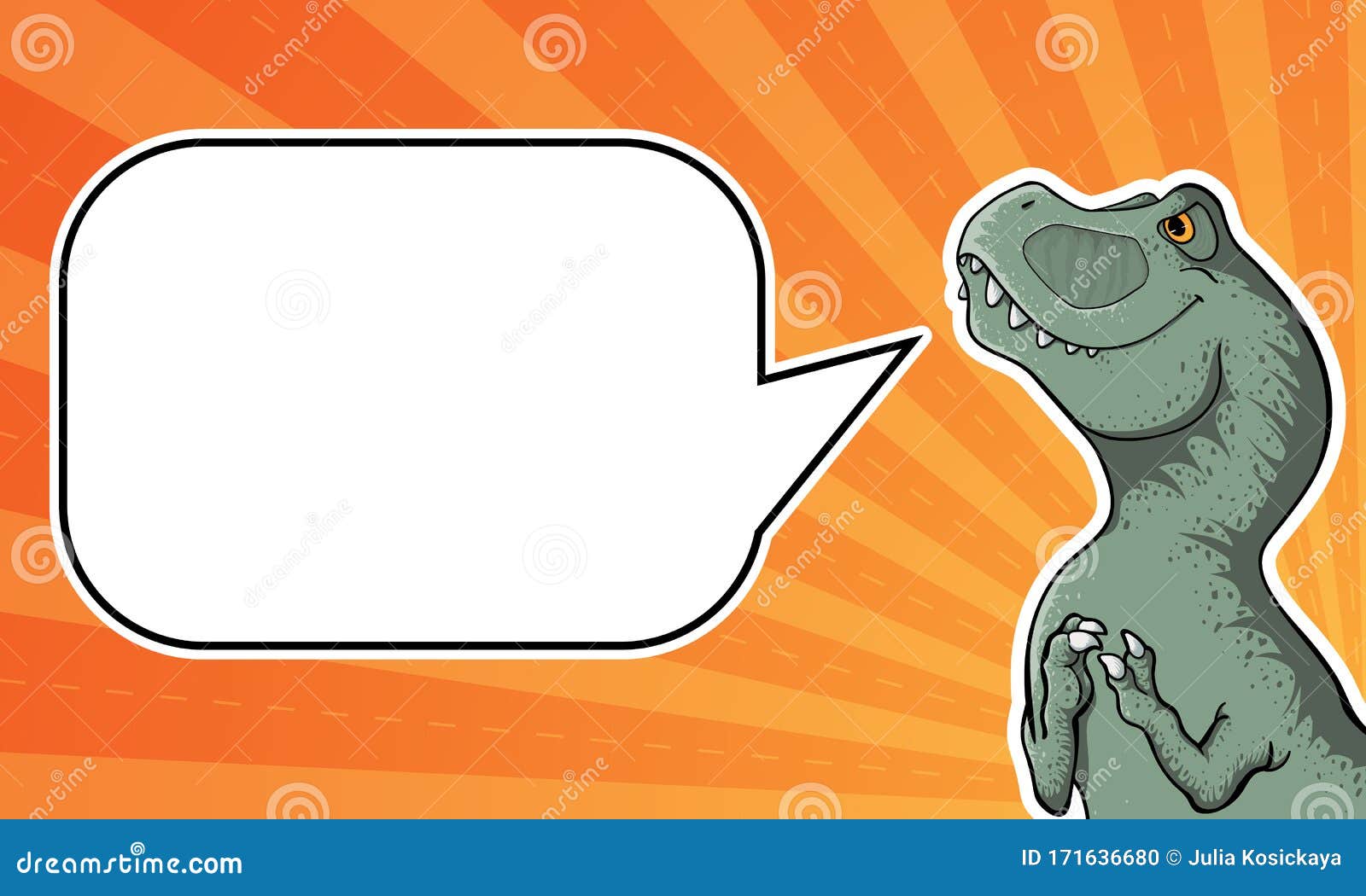  background with hand drawn  of tyrannosaur in comix style with palce for text. cute colorful t-rex in cartoons