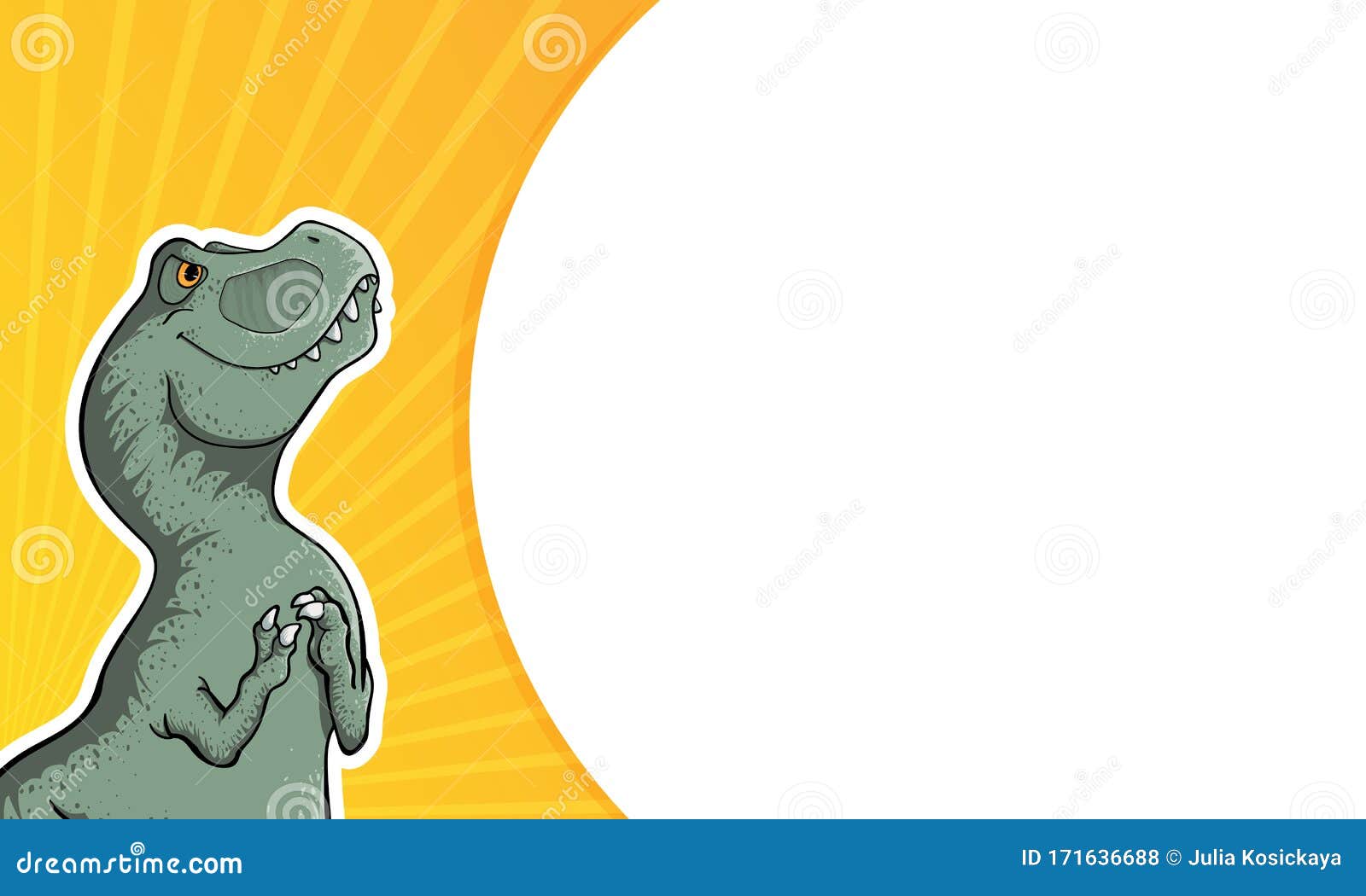  background with hand drawn  of tyrannosaur in comix style with palce for text. cute colorful t-rex in cartoons