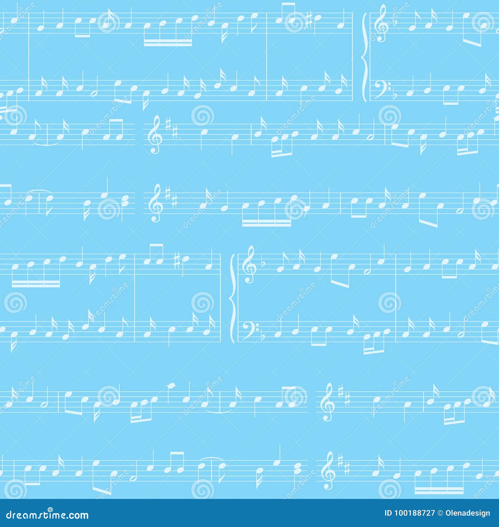 Vector Background - Light Blue Seamless Pattern with Music Notes Stock