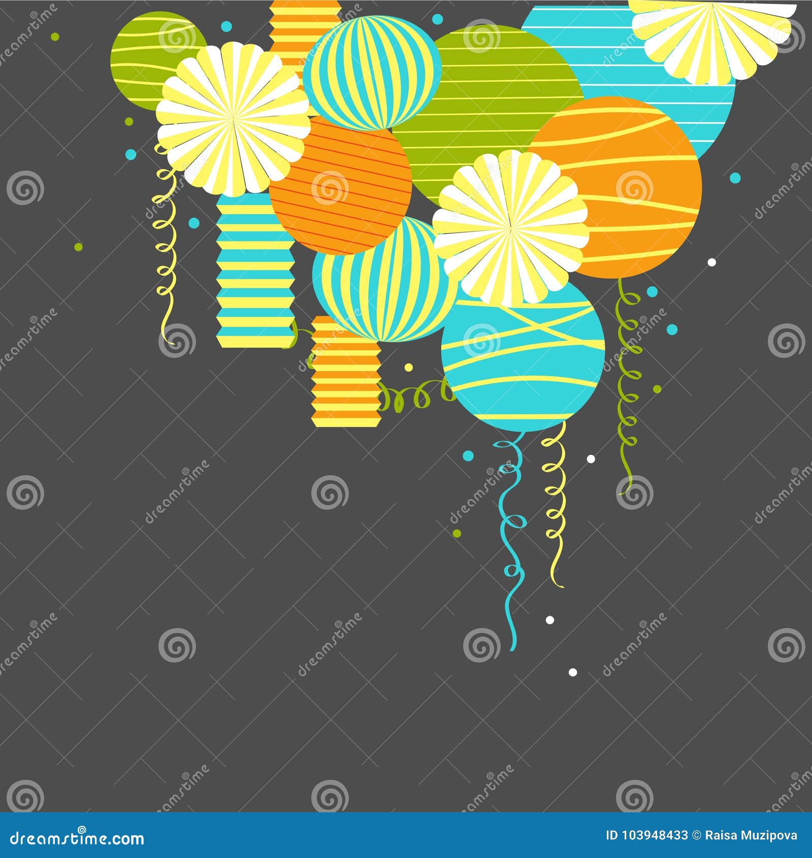 Vector Pom Poms Baby Boy Blue Decorative With Ropes Horizontal Seamless