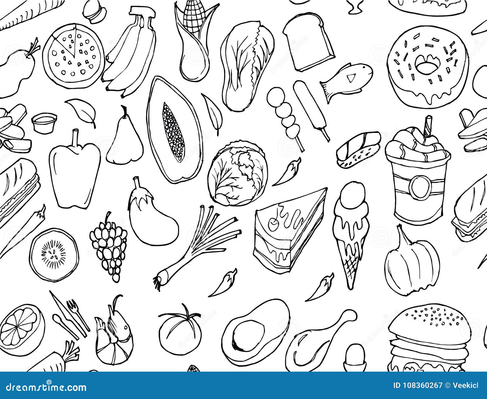 Vector Background Seamless Pattern with Hand Drawn Food Doodle E Stock  Illustration - Illustration of symbol, pattern: 108360267