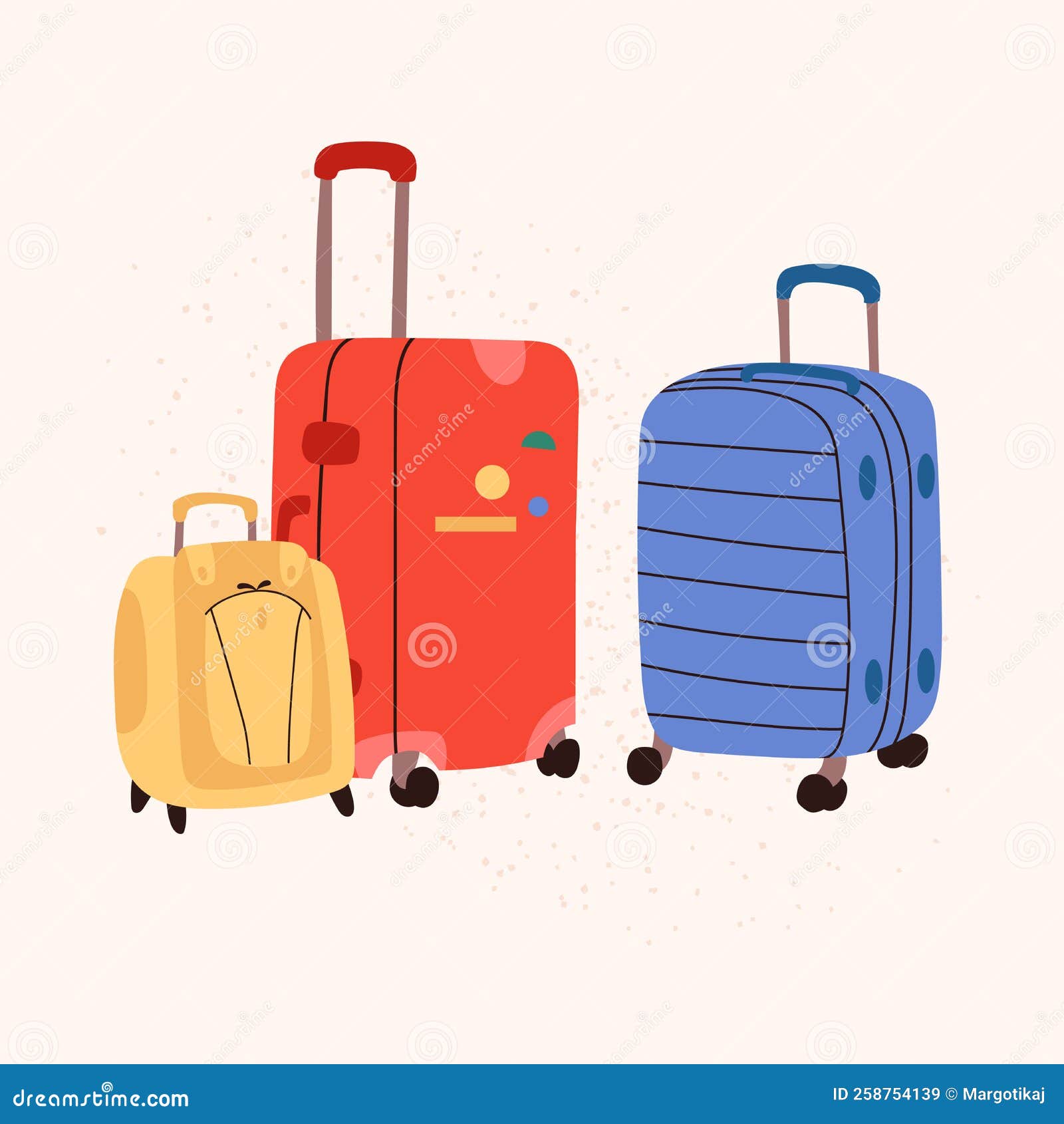 Vector Baggage in Doodle Style. Isolated Plastic and Fabric Luggage ...