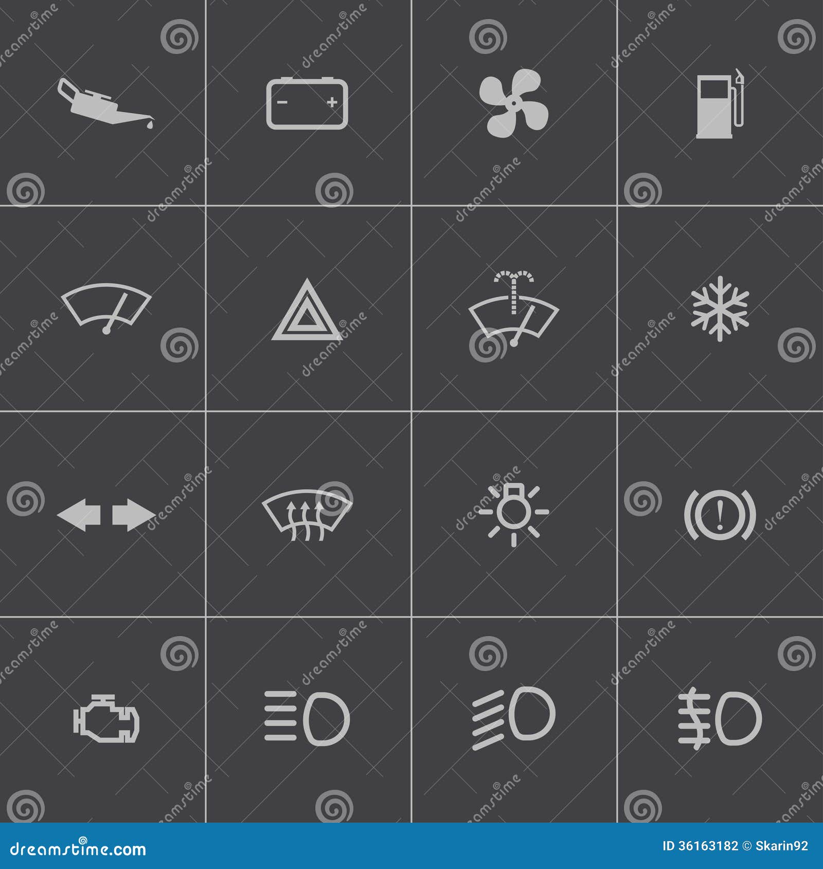  balck car dashboard icons set