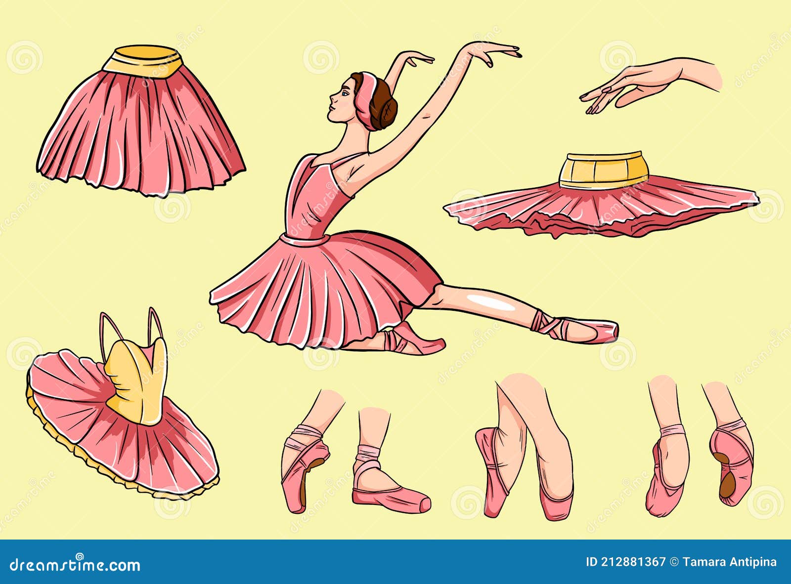 Vector Ballet Set. Ballerina and Pointe Shoes. Ballerina Feet in Ballet