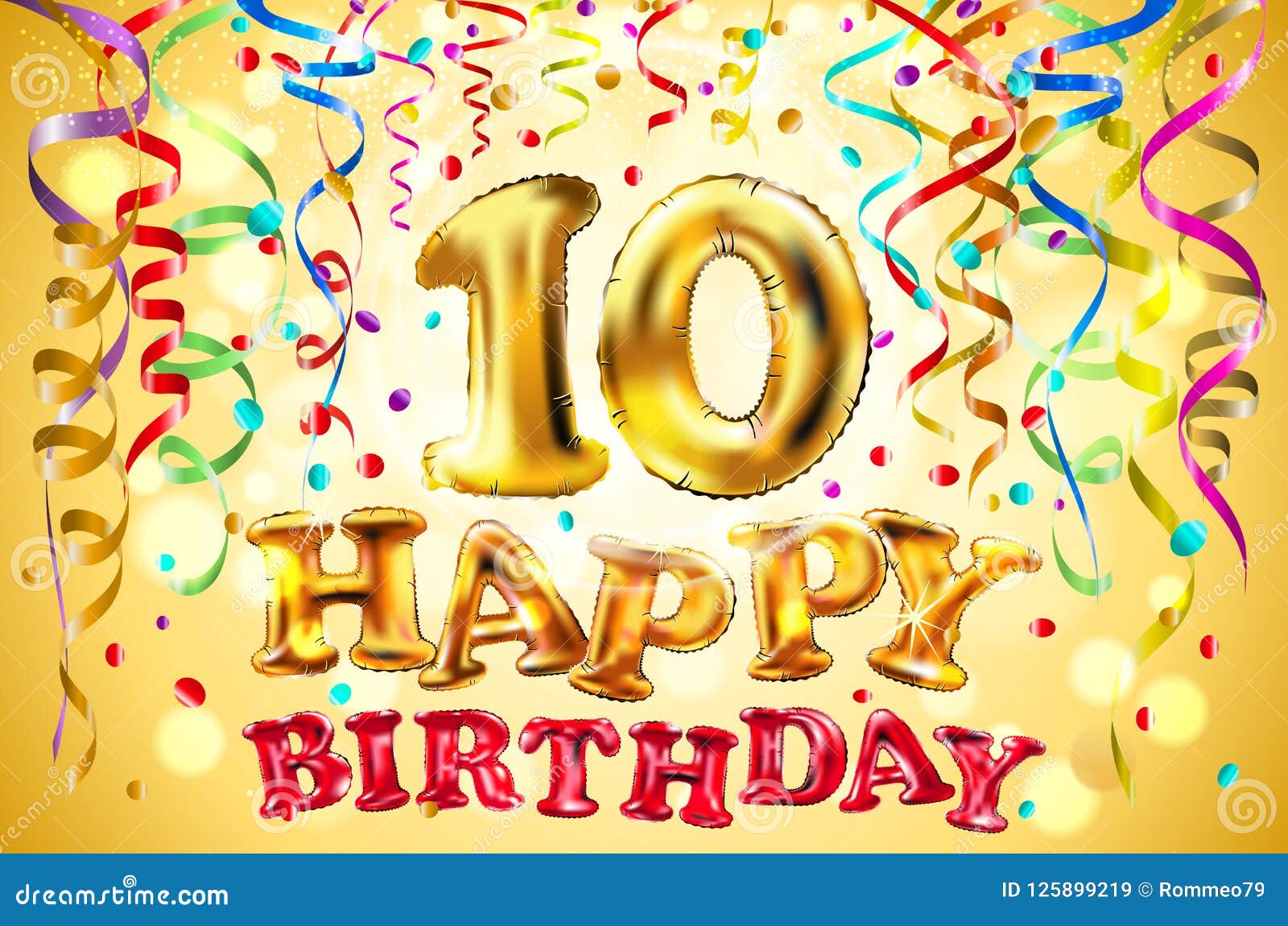 Vector Balloon Happy  Birthday  Ten Years 10 Colorful 
