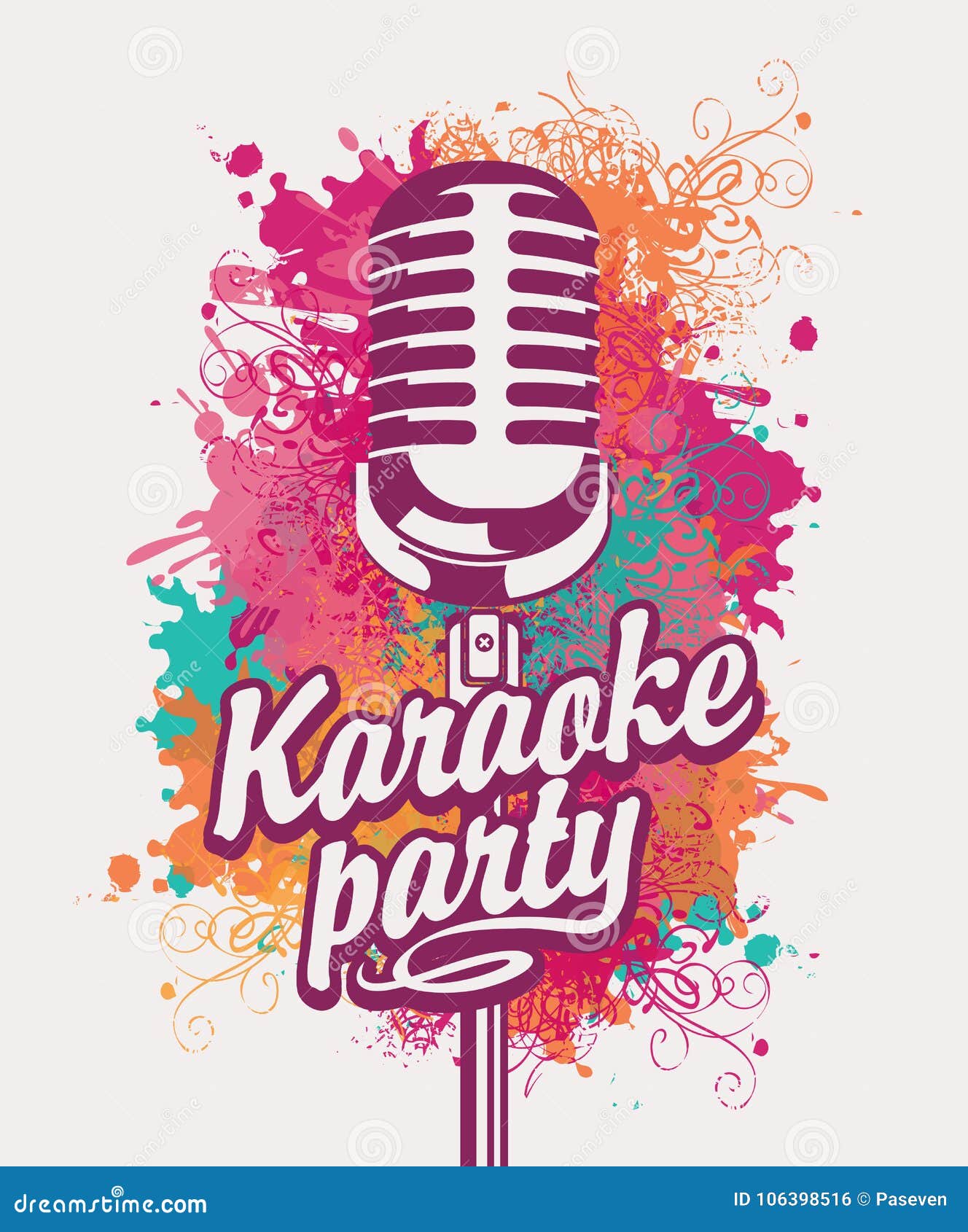 Banner for Karaoke Party with Mic on Colored Spots Stock Vector - Illustration of concept, banner: 106398516
