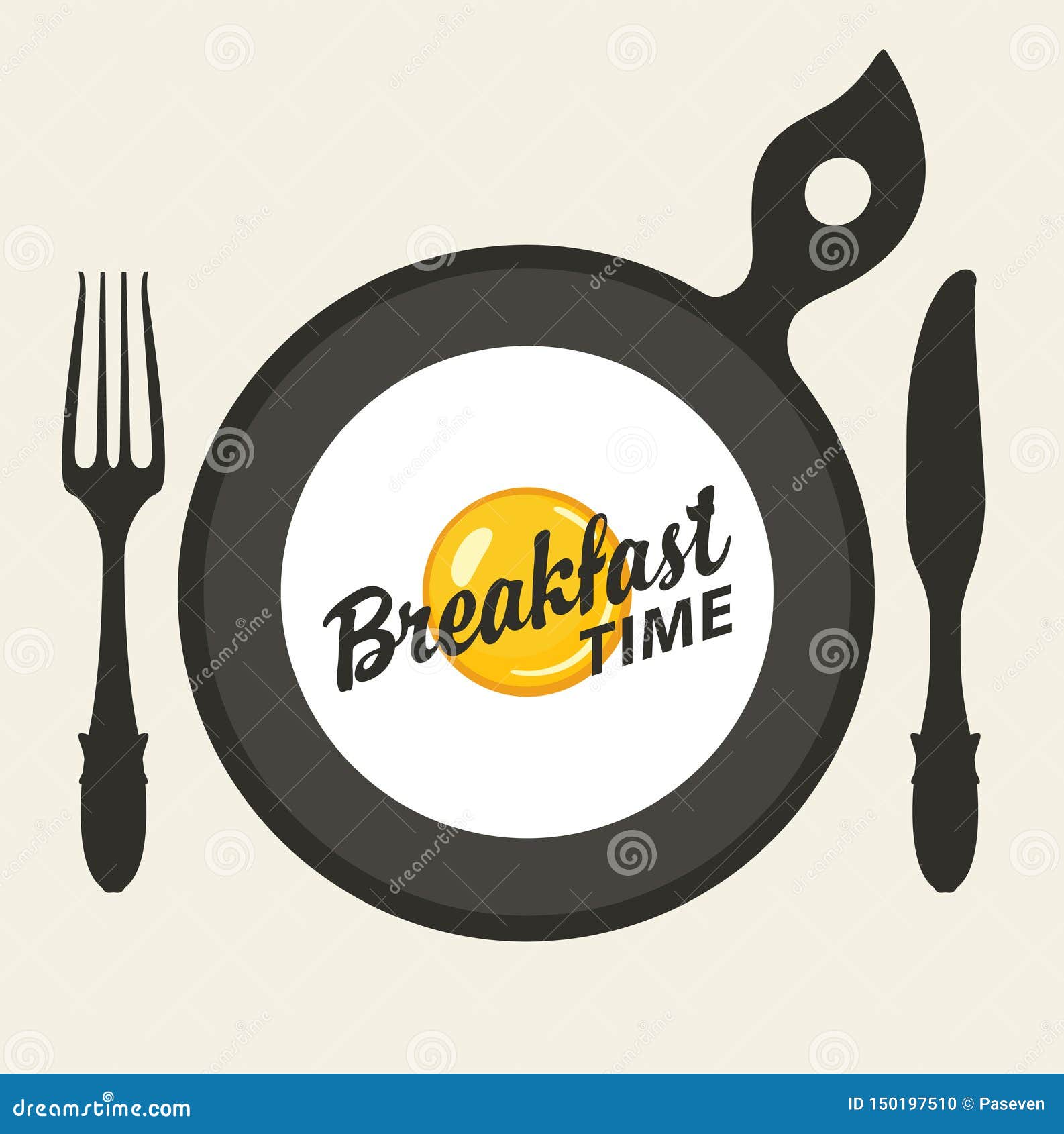 Breakfast Banner  With Fried Egg Fork  And Knife Stock Vector 