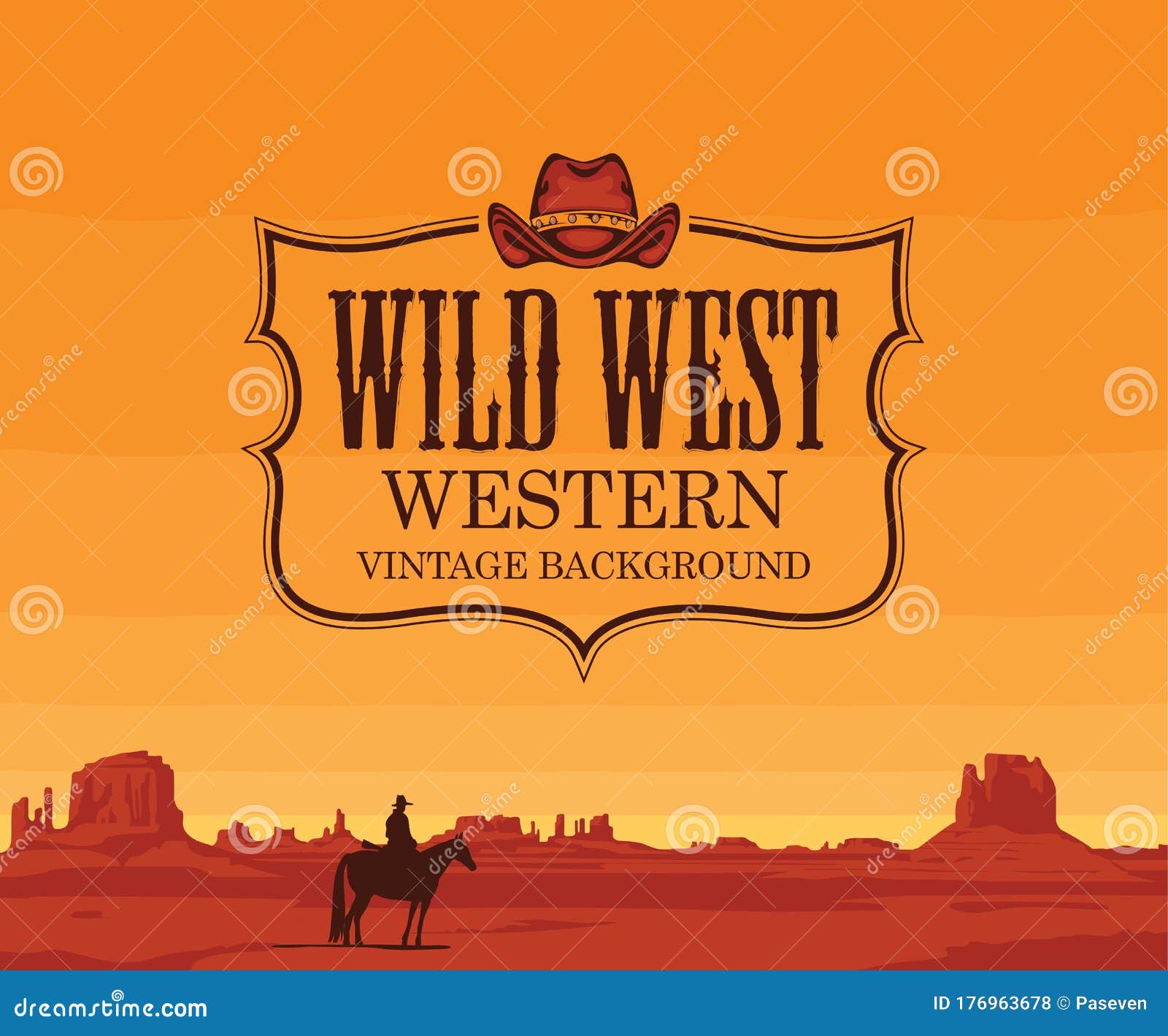  banner with western prairies and cowboy