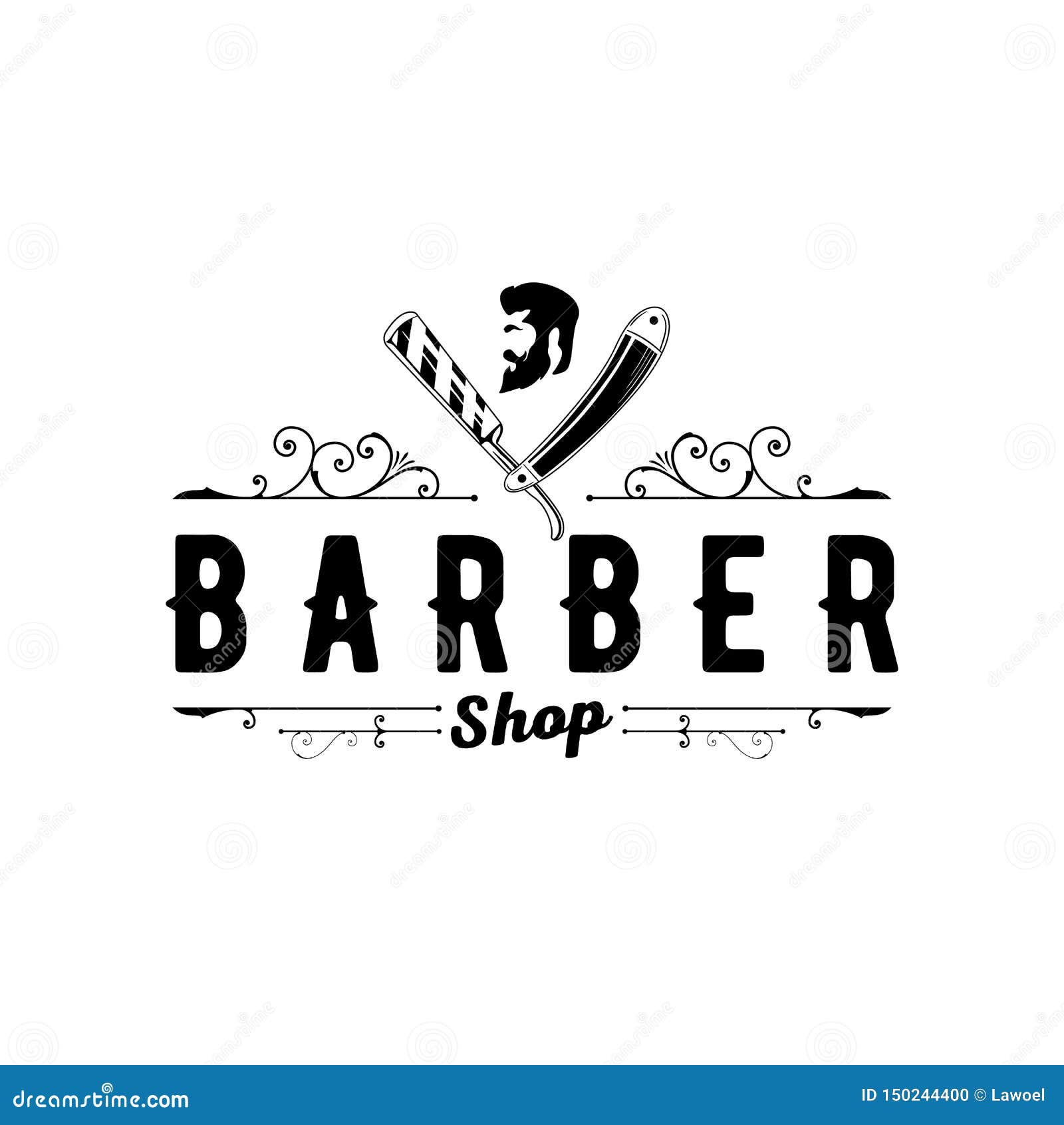 Vector Barber Shop Vintage Logo with Gentleman Face Isolated on a White ...